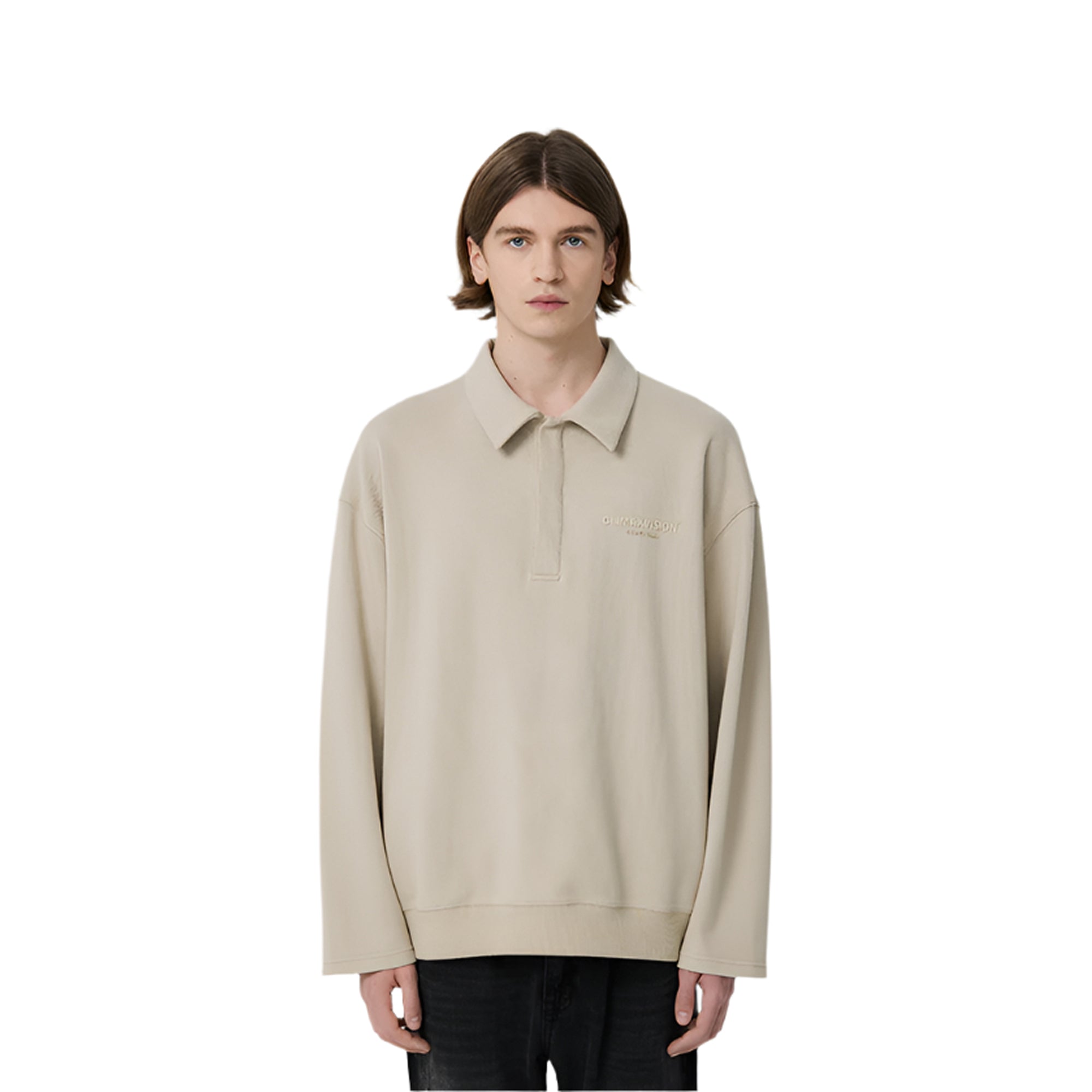 Wheat-colored Double-breasted Lettering Polo Sweatshirt