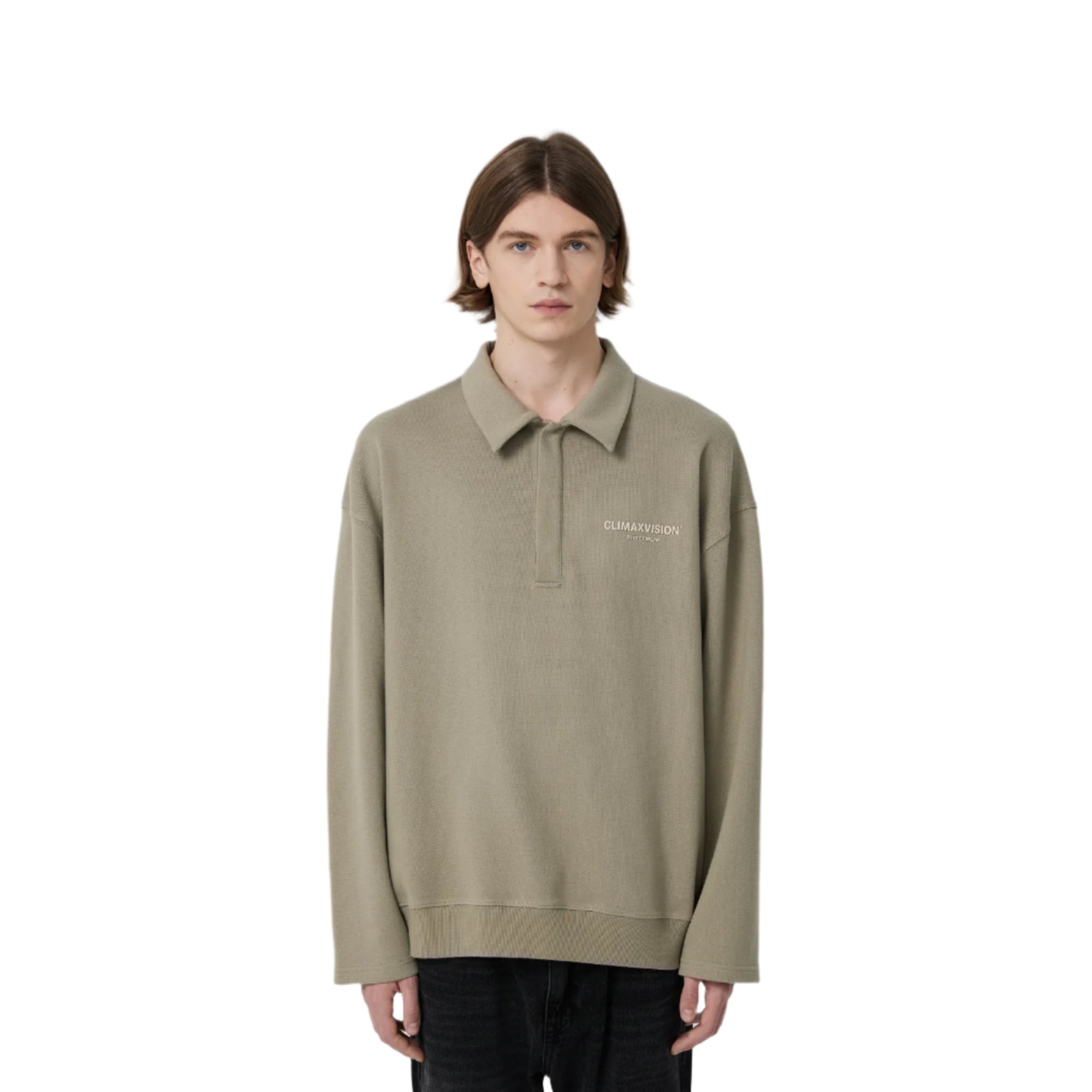 Gray Green Double-breasted Lettering Polo Sweatshirt