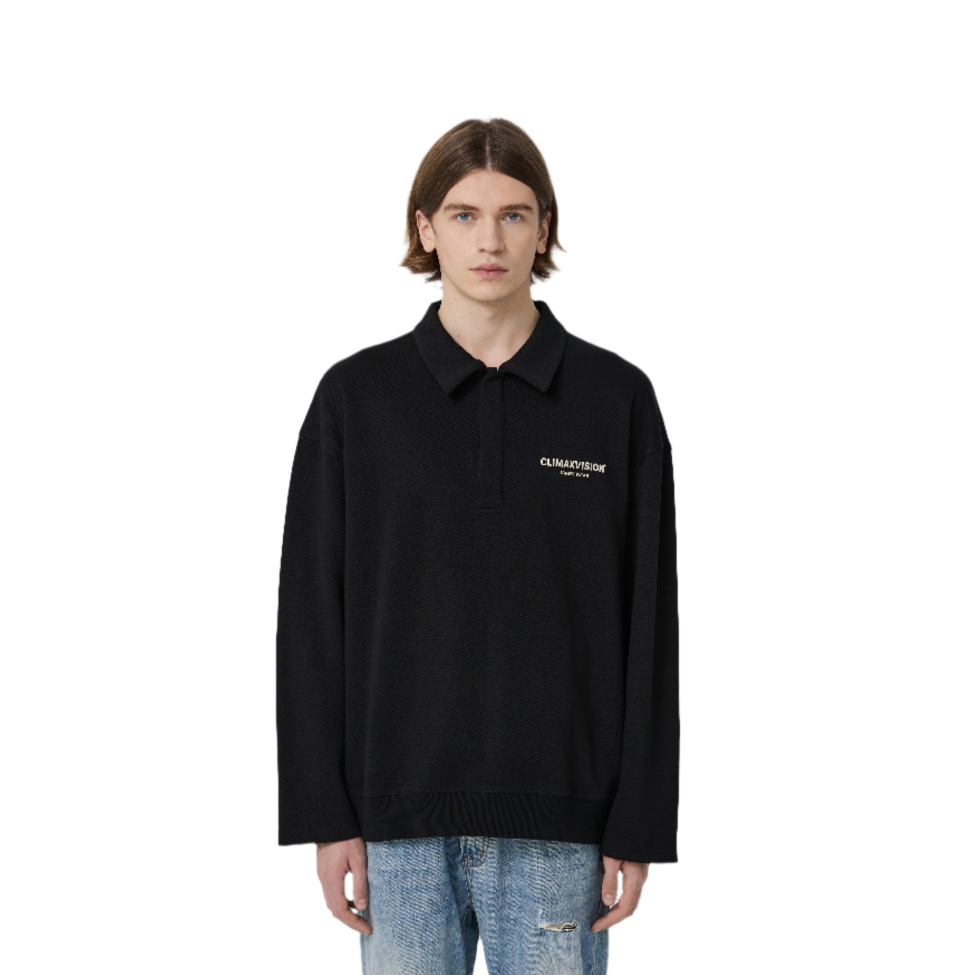 Black Double-breasted Lettering Polo Sweatshirt