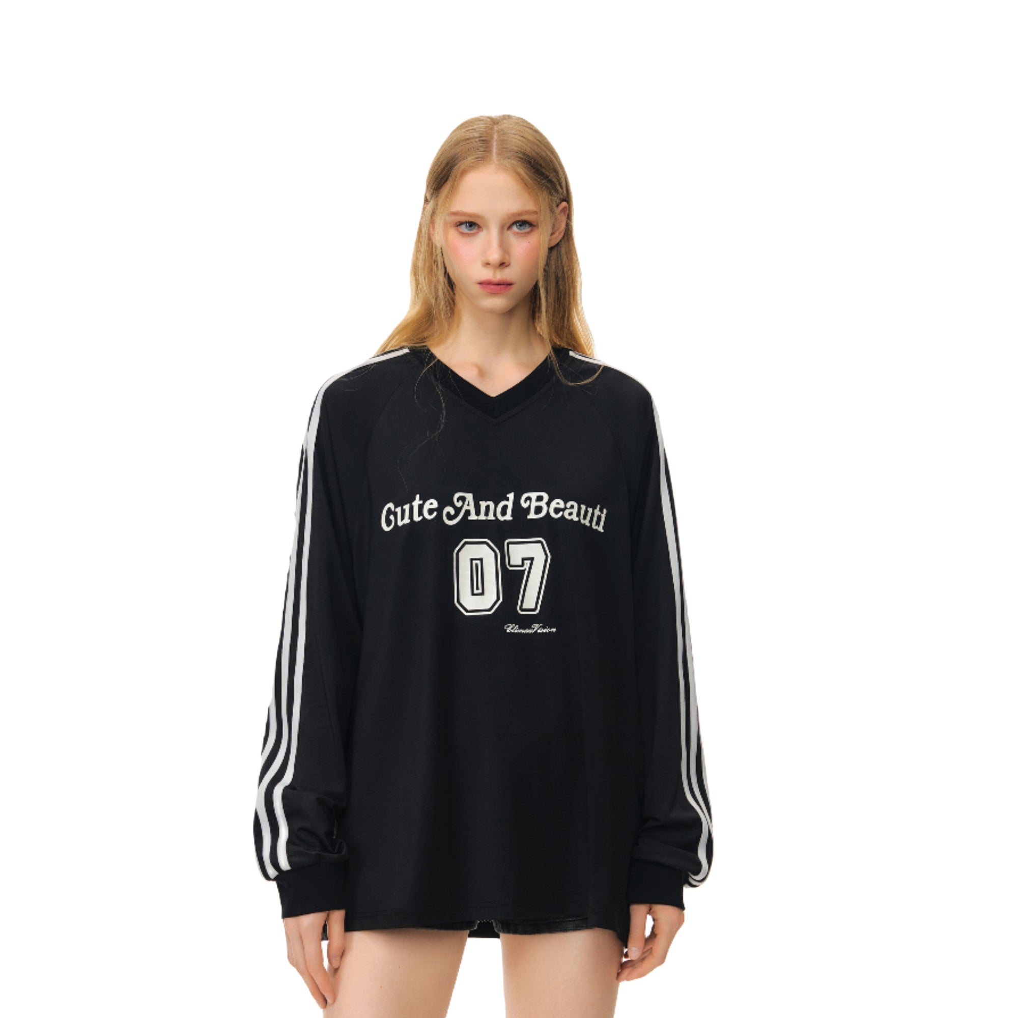 Black Mesh Jersey Letter Print Sports Long-sleeved T-shirt