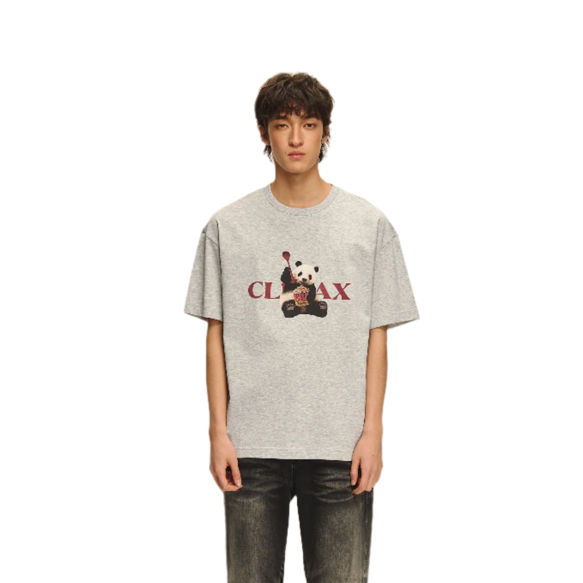 Grey Panda Print Short-Sleeved T-shirt