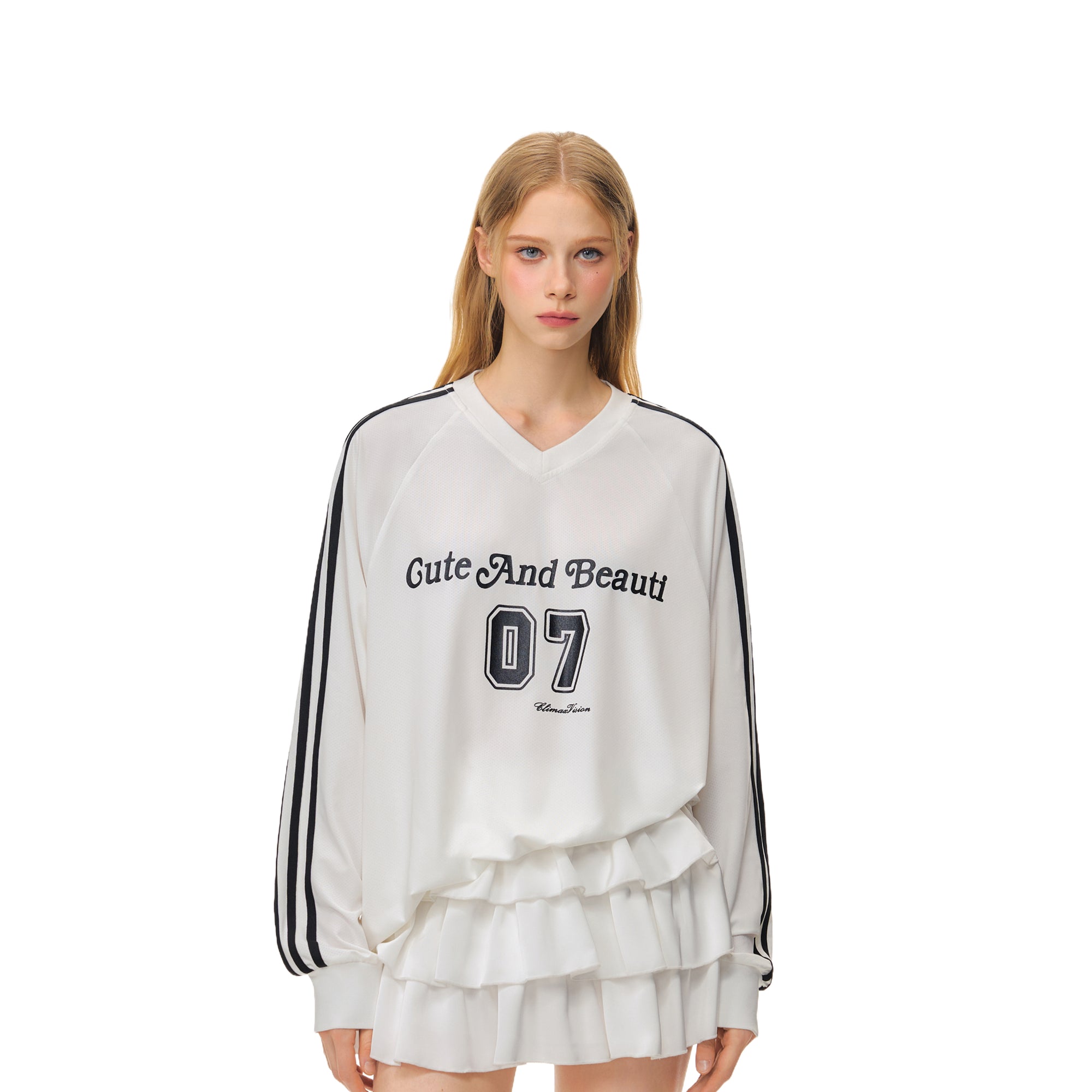 White Mesh Jersey Letter Print Sports Long-sleeved T-shirt
