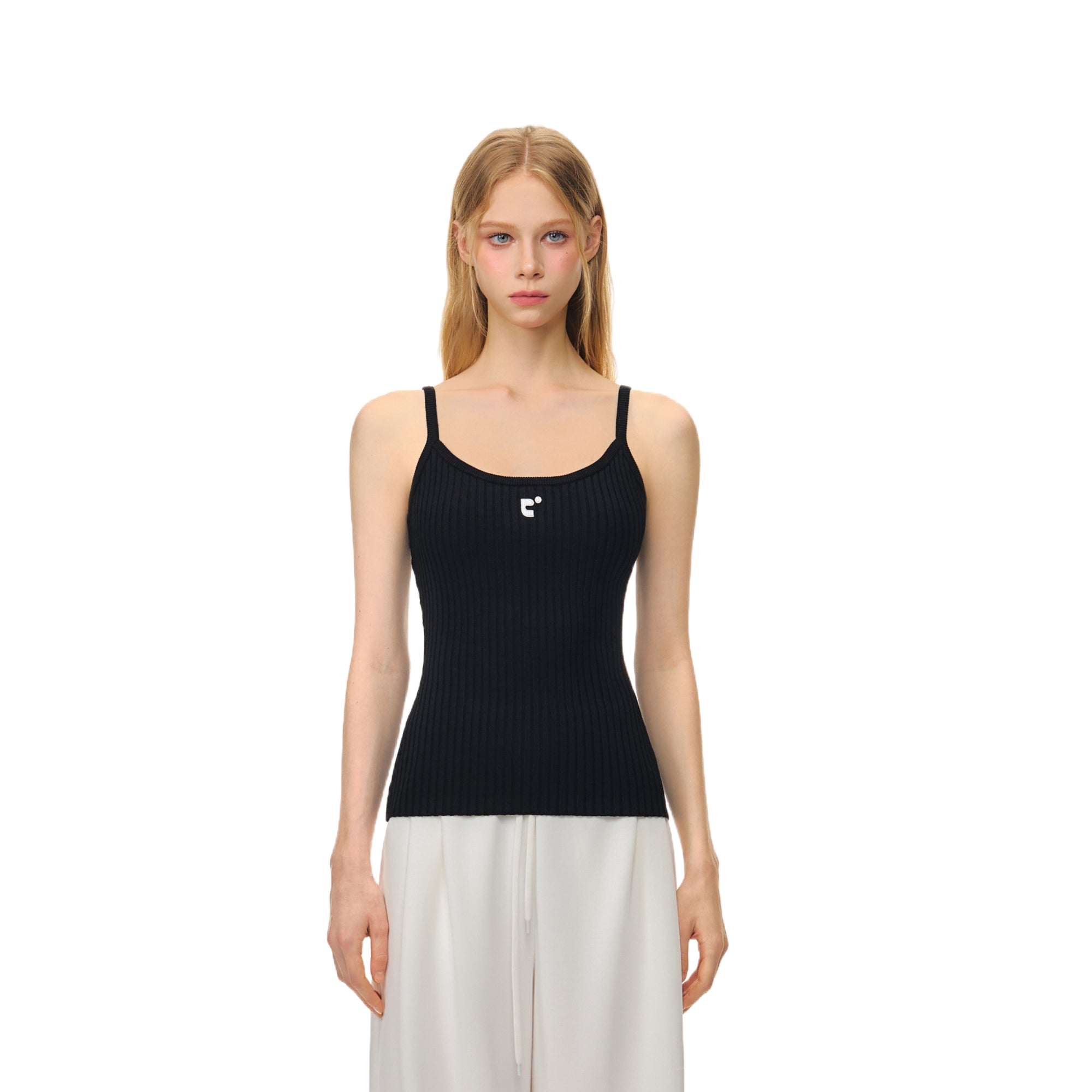 Black Trendy Elastic Stripe Embroidered Camisole