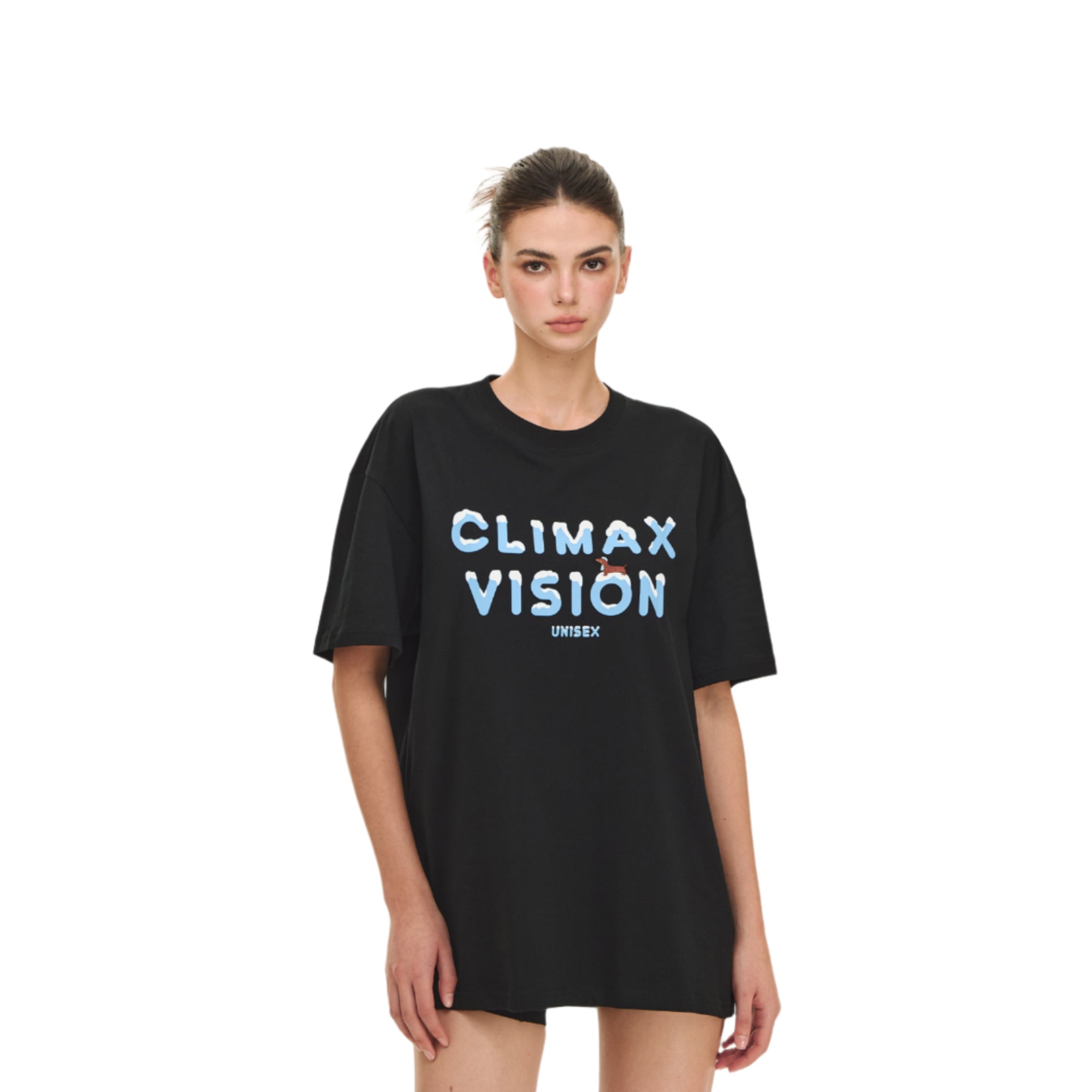 Black Blue Snow-covered Letter Puppy Embroidered Short Sleeves