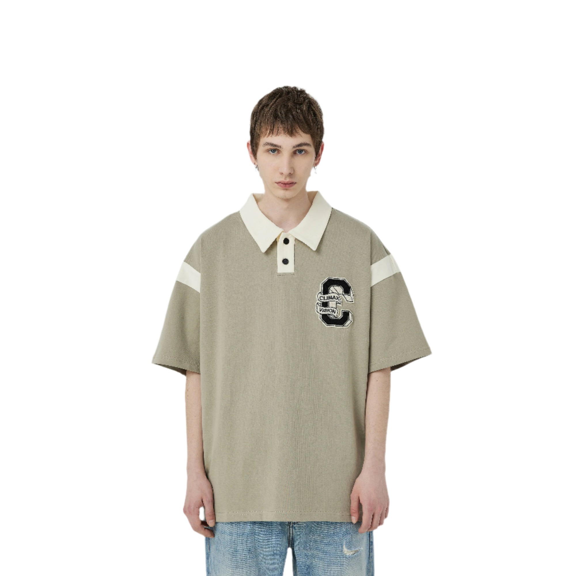 Khaki Contrast C-shaped Polo Short Sleeve