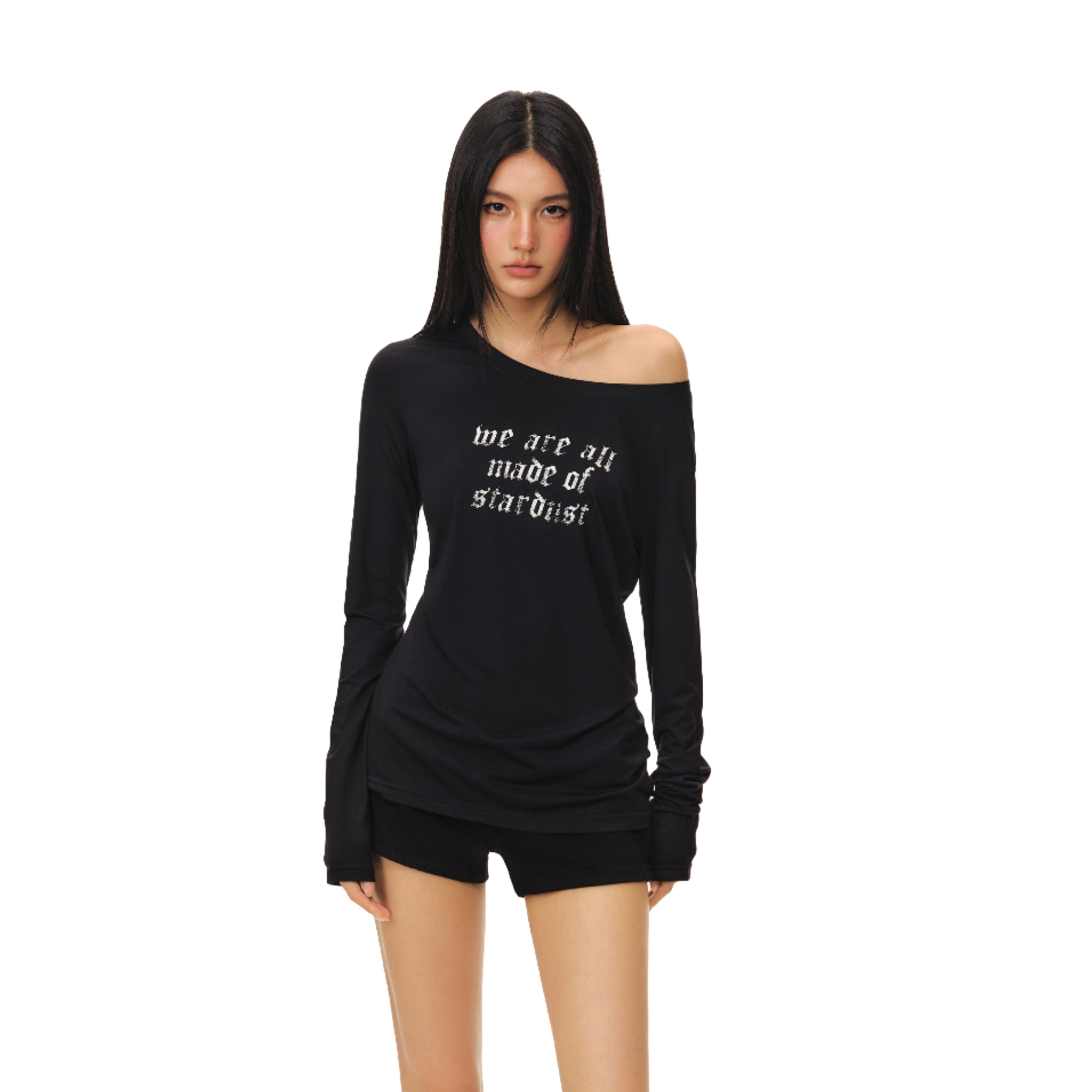 Black Distressed Print Lazy Style Mask Long-sleeved T-shirt