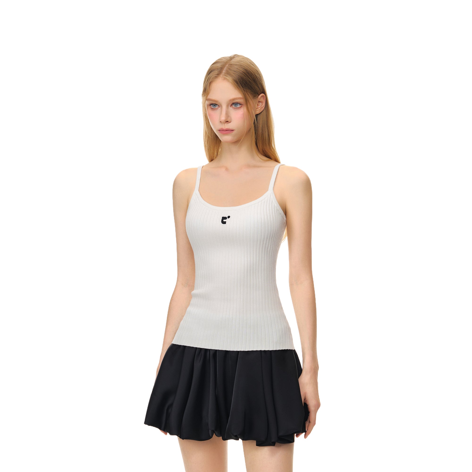 White Trendy Elastic Stripe Embroidered Camisole