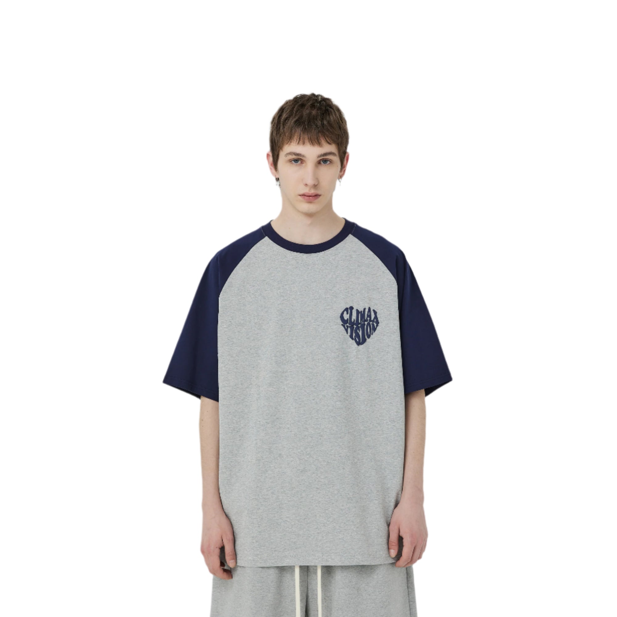 Gray And Navy Blue Heart Foam Contrast Short Sleeves