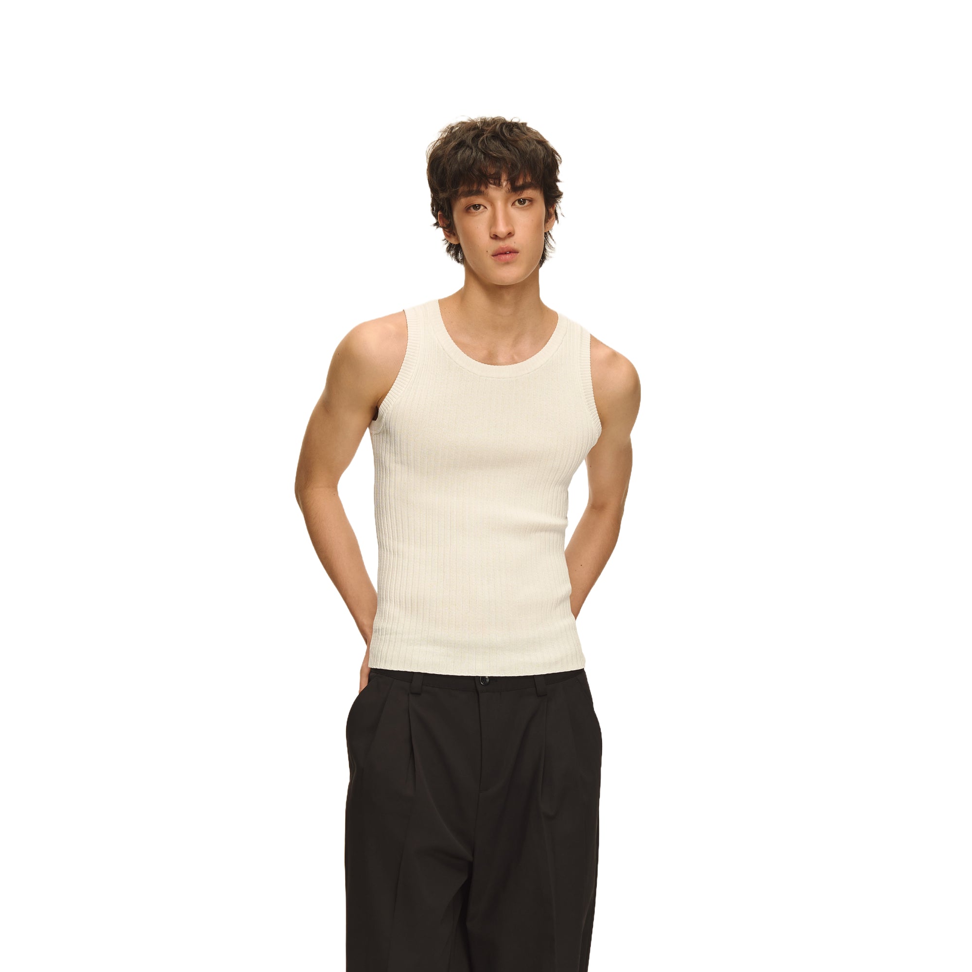 White Stretch Knit Tank Top