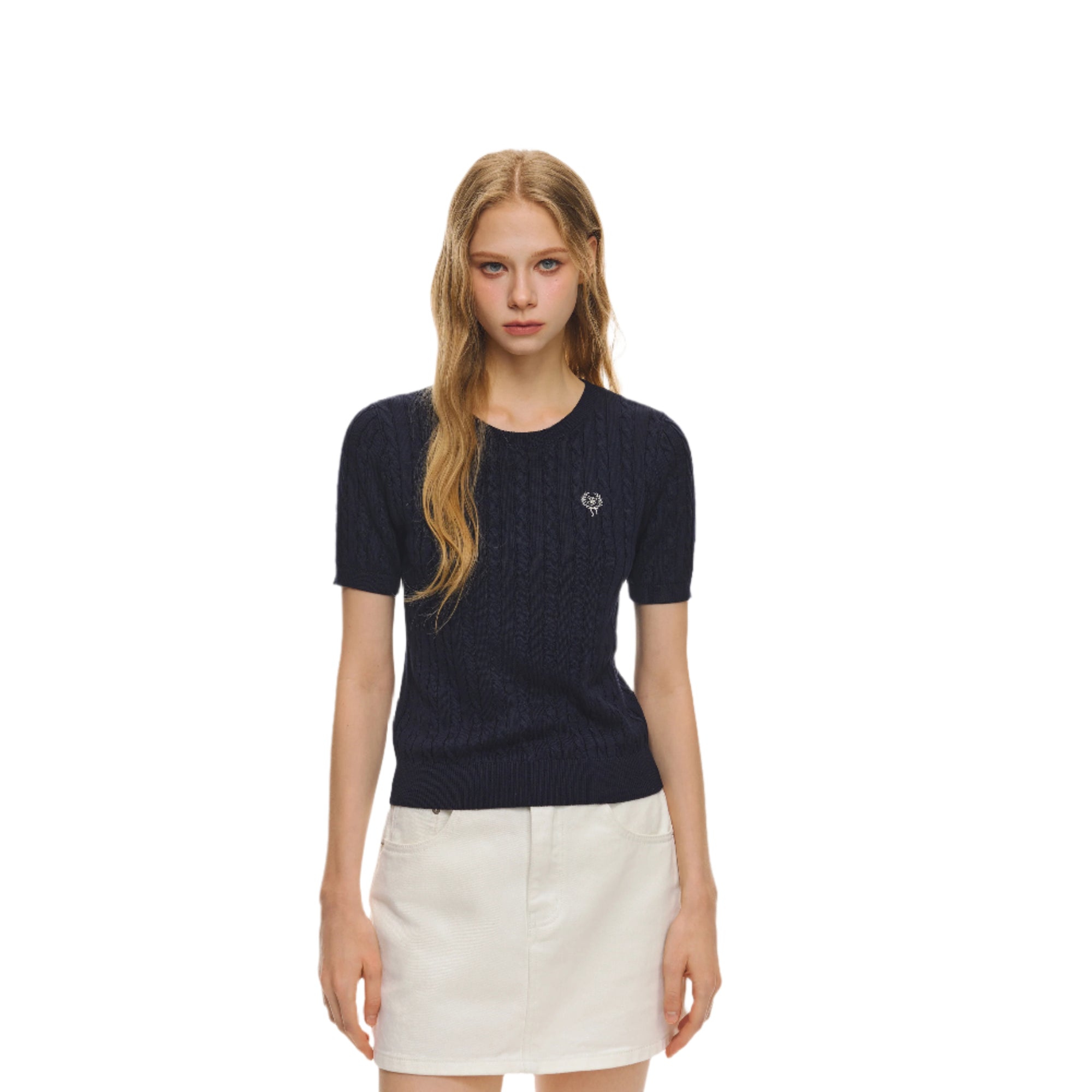 Navy Knitted Crew Neck Short Sleeves