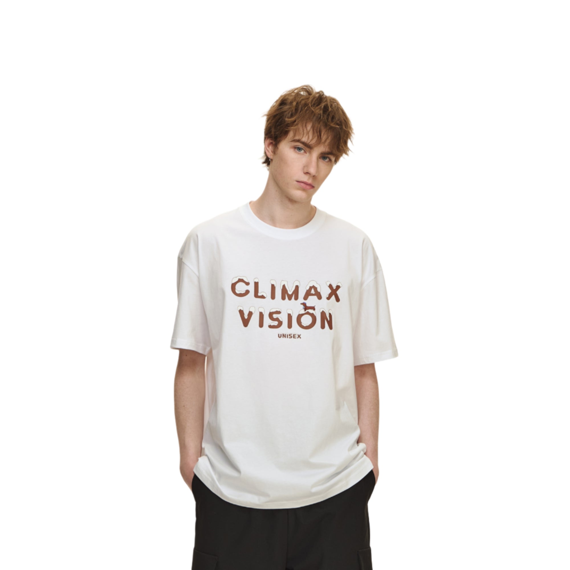 White Snow-covered Letter Puppy Embroidered Short Sleeves