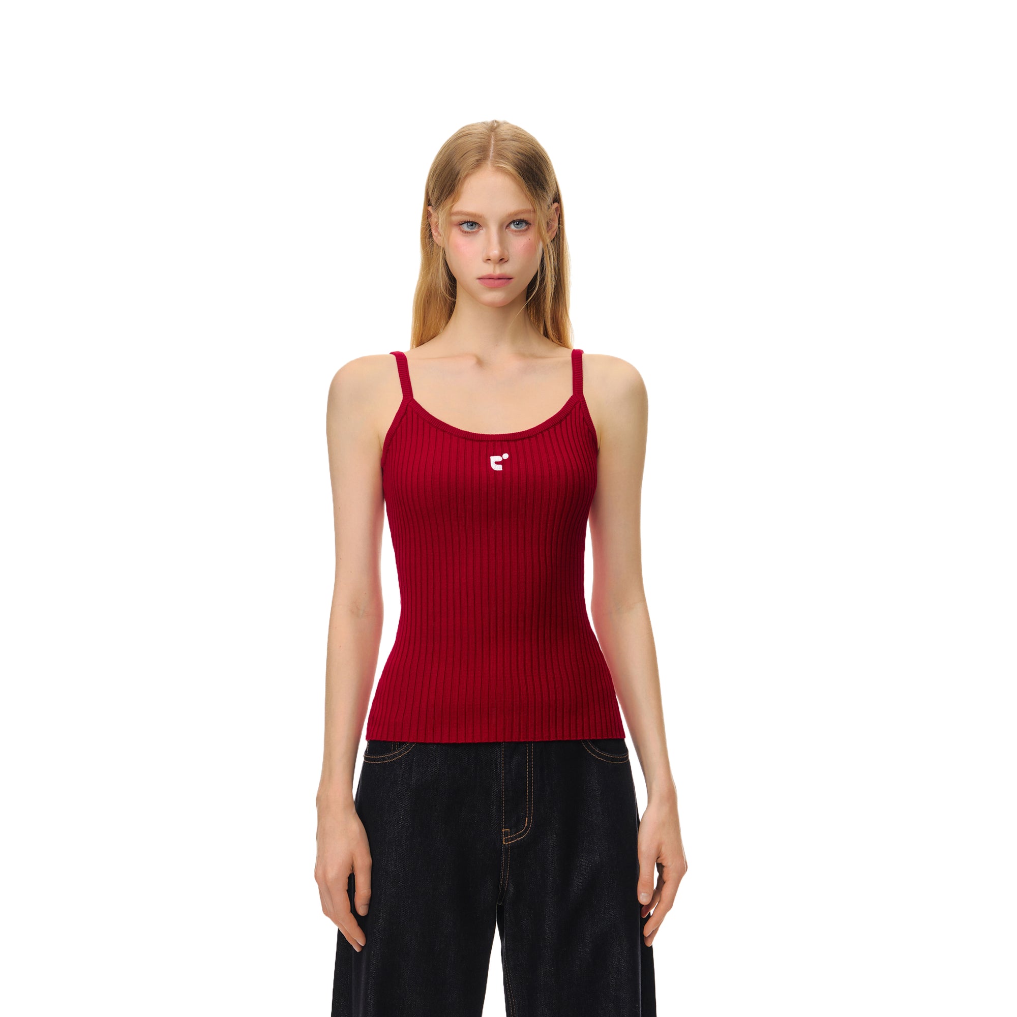 Red Trendy Elastic Stripe Embroidered Camisole