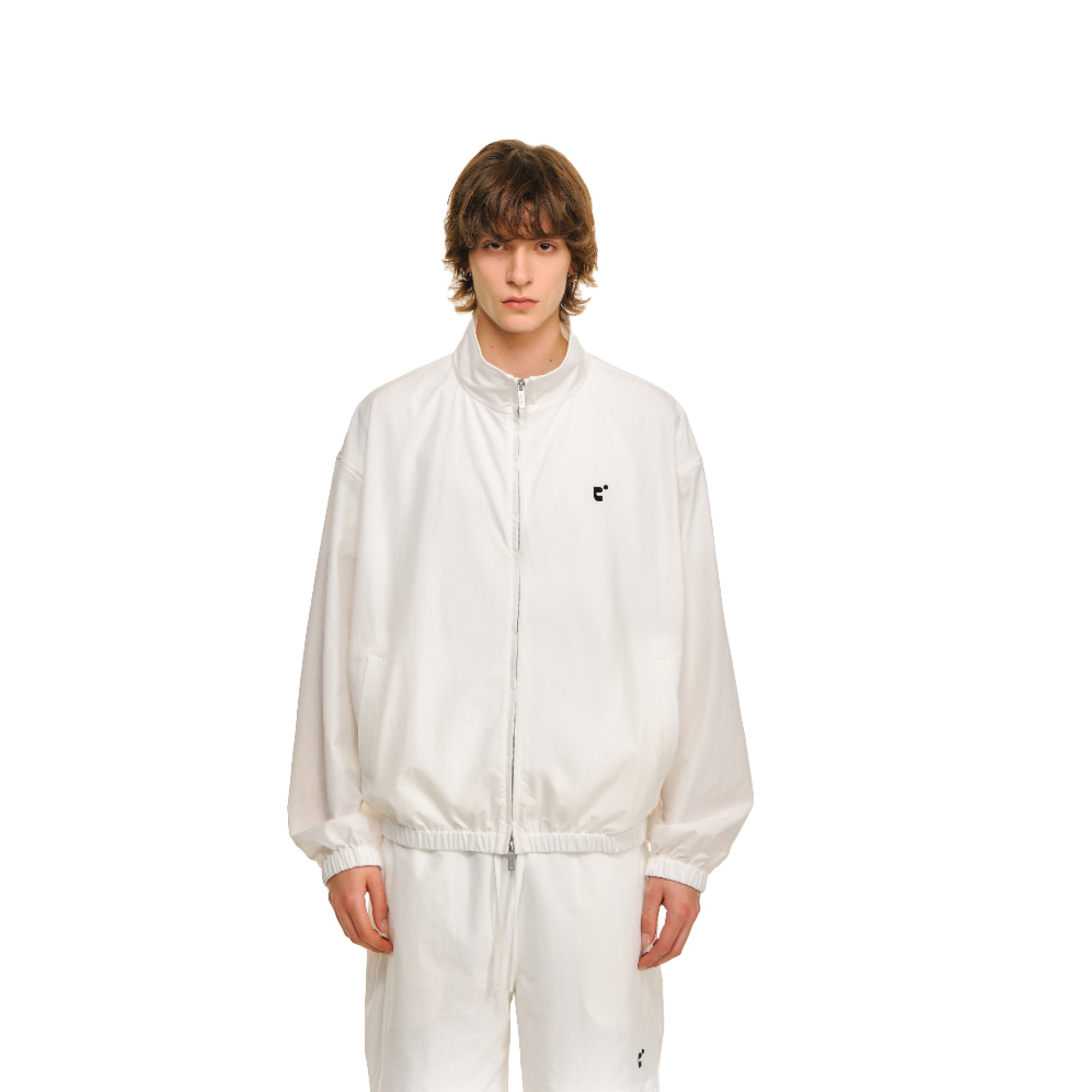 White Urban Sport Stand Collar Lightweight Jacket