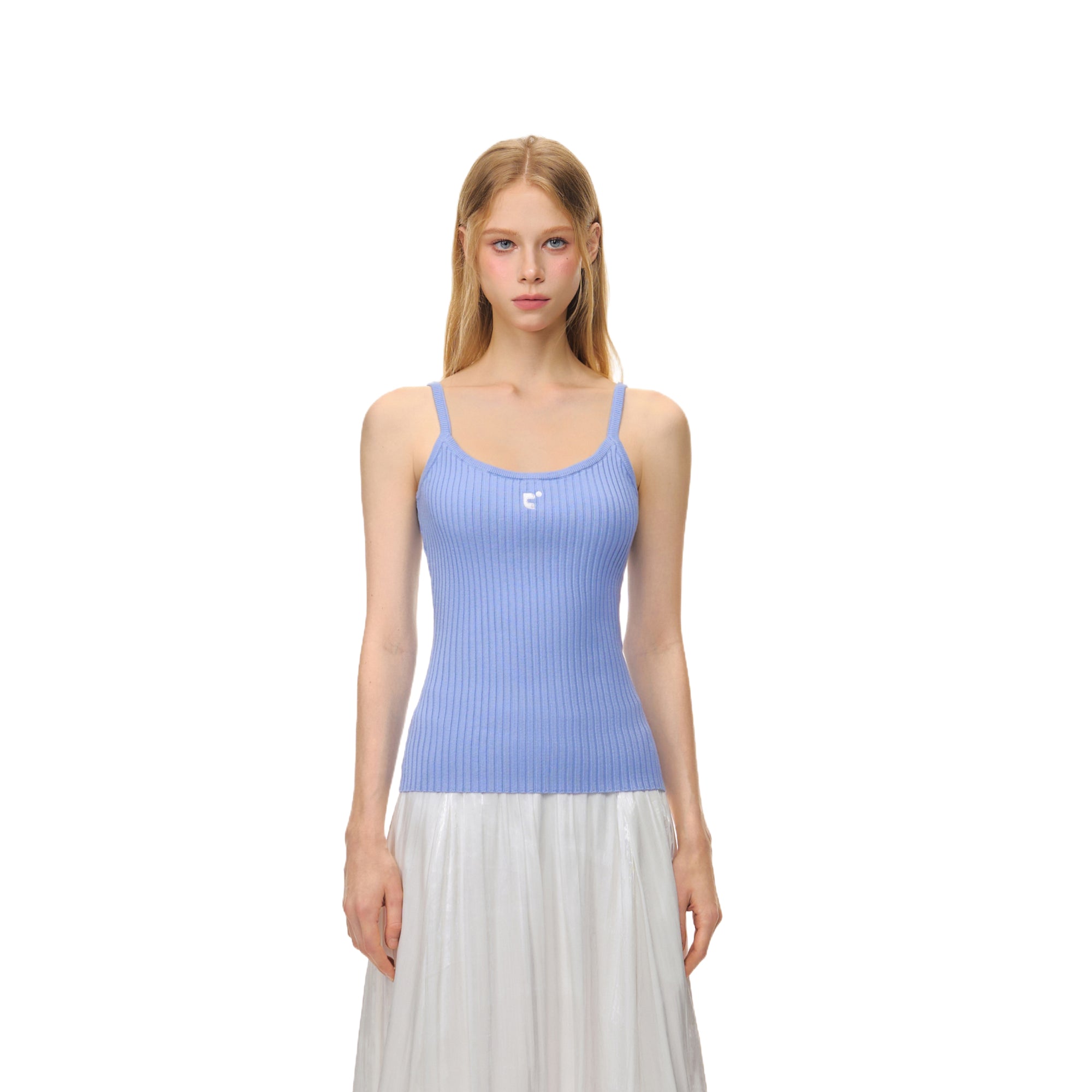Blue Trendy Elastic Stripe Embroidered Camisole