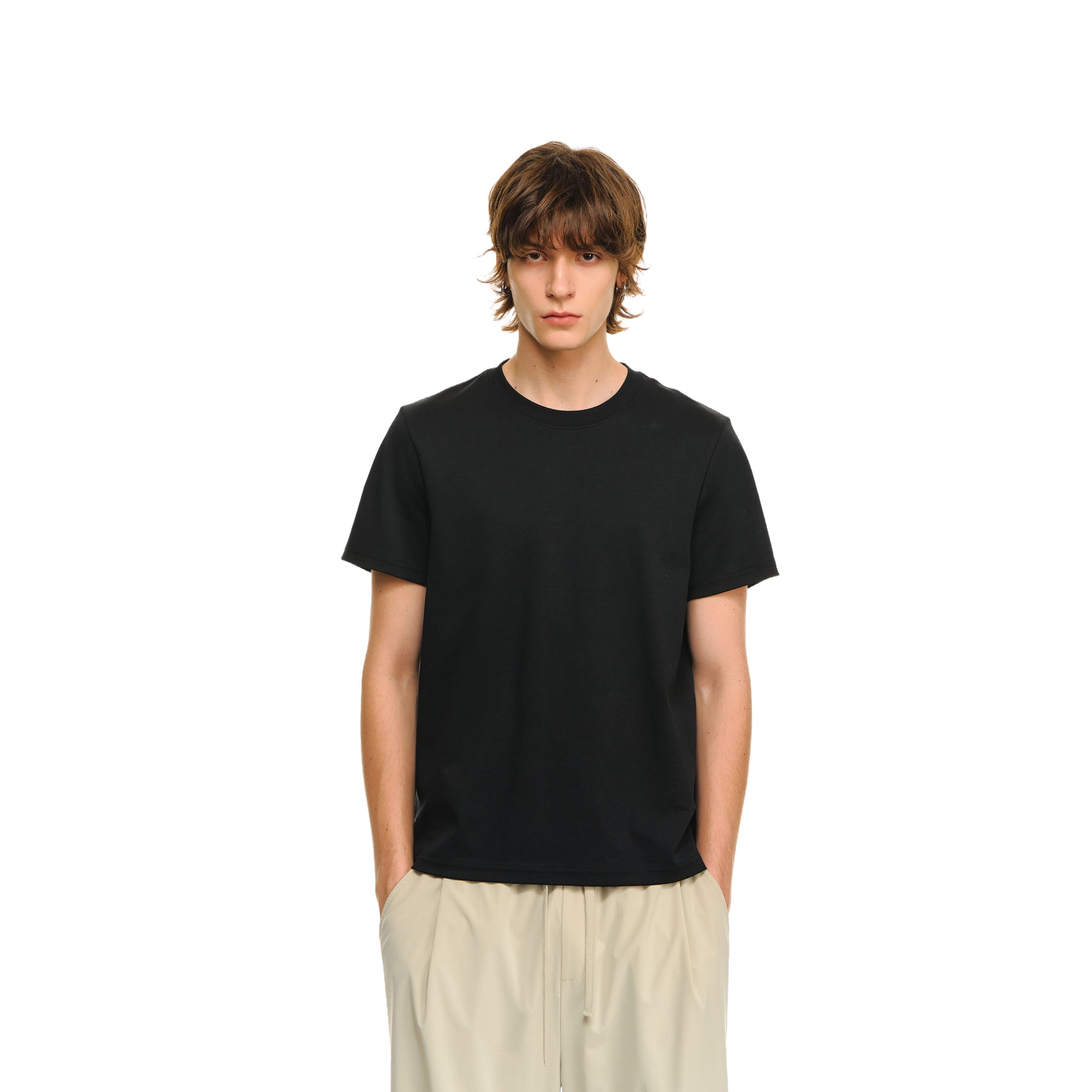 Black Lyocell Tencel Cotton Basic Short Sleeve T-Shirt