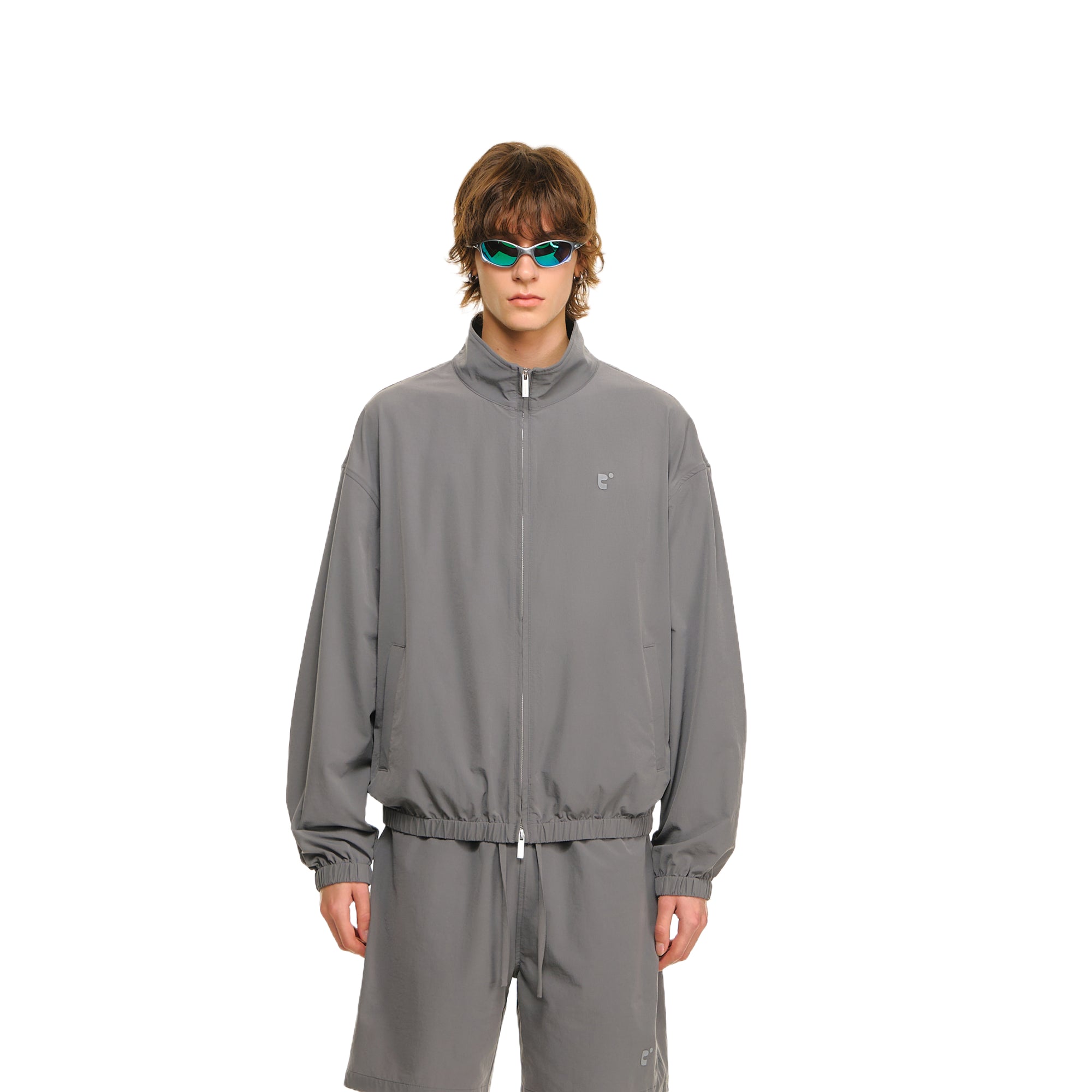 Grey Urban Sport Stand Collar Lightweight Jacket