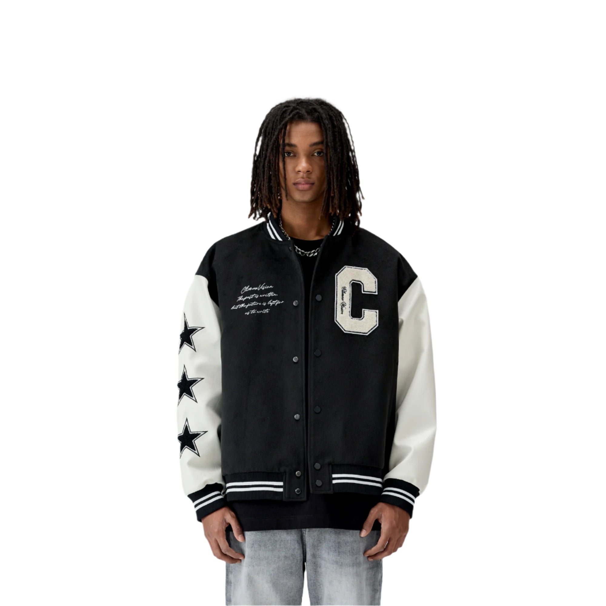 Black C-Letter Towel Embroidered Star Jacket