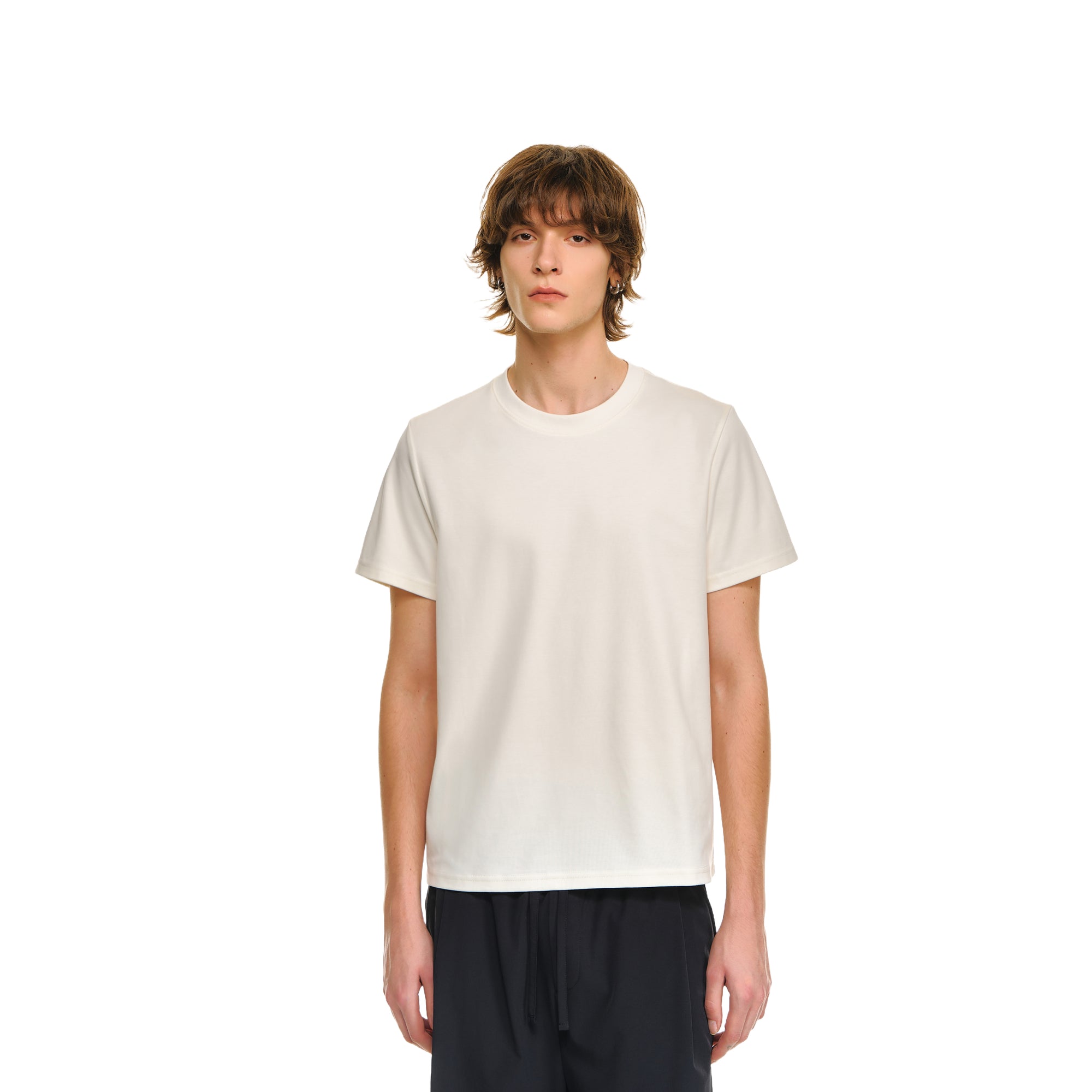 White Lyocell Tencel Cotton Basic Short Sleeve T-shirt