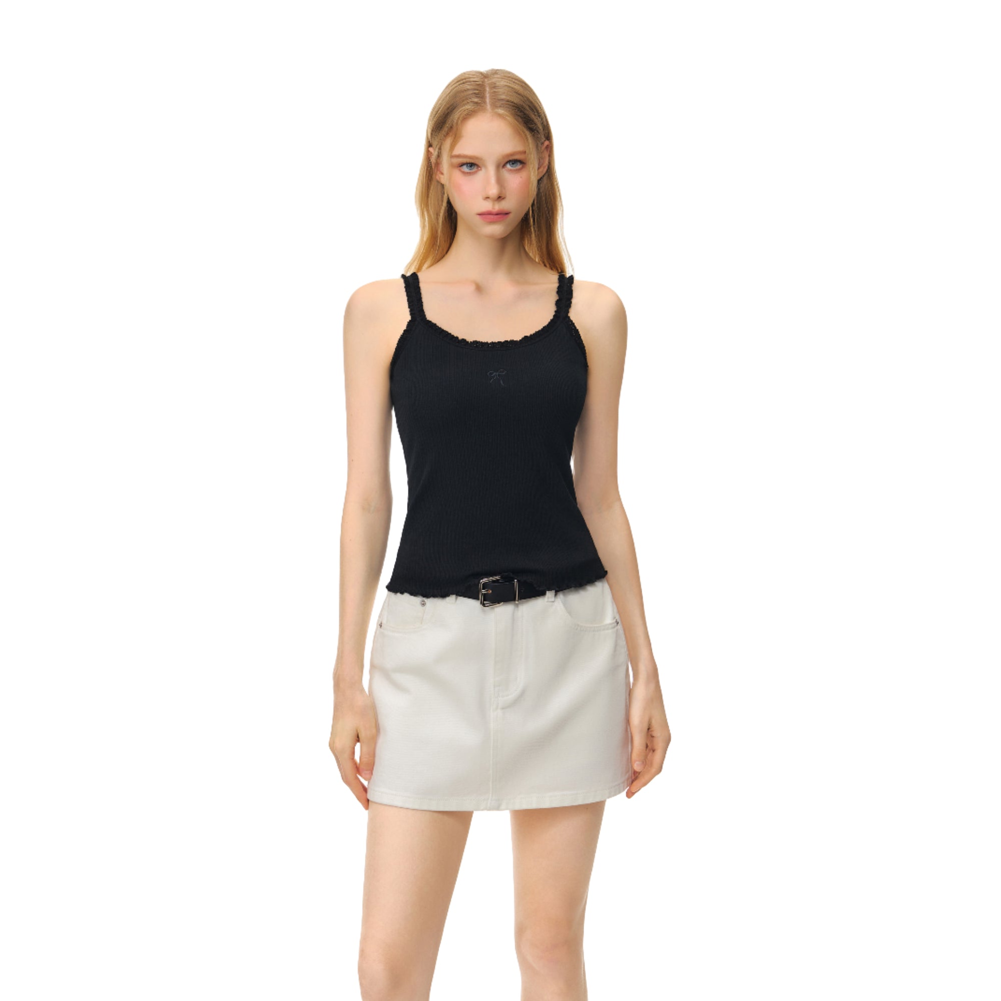 Black Lace Trim Built-in Bra Tank Top