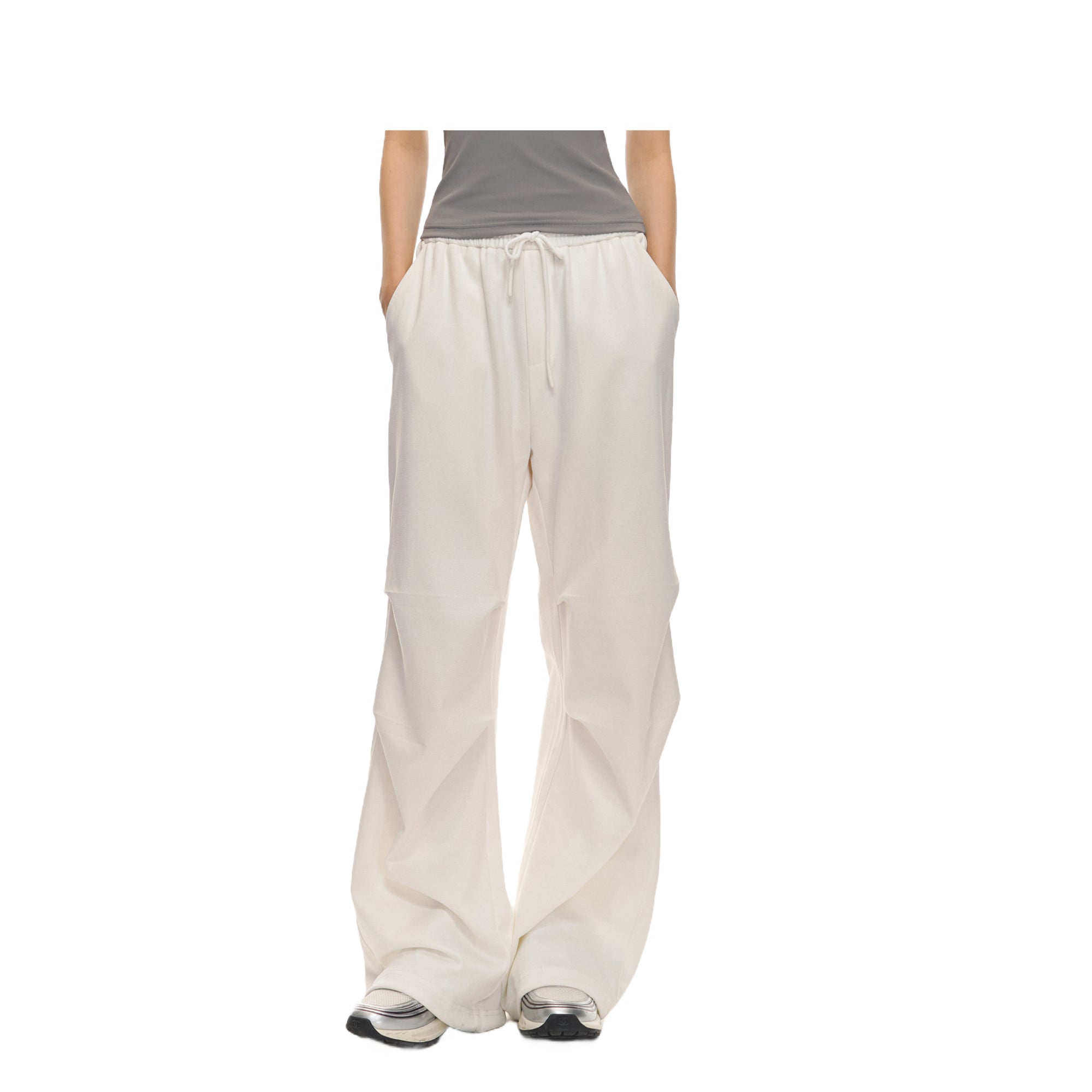 White Soft 3D Pleated Loose Paratrooper Pants