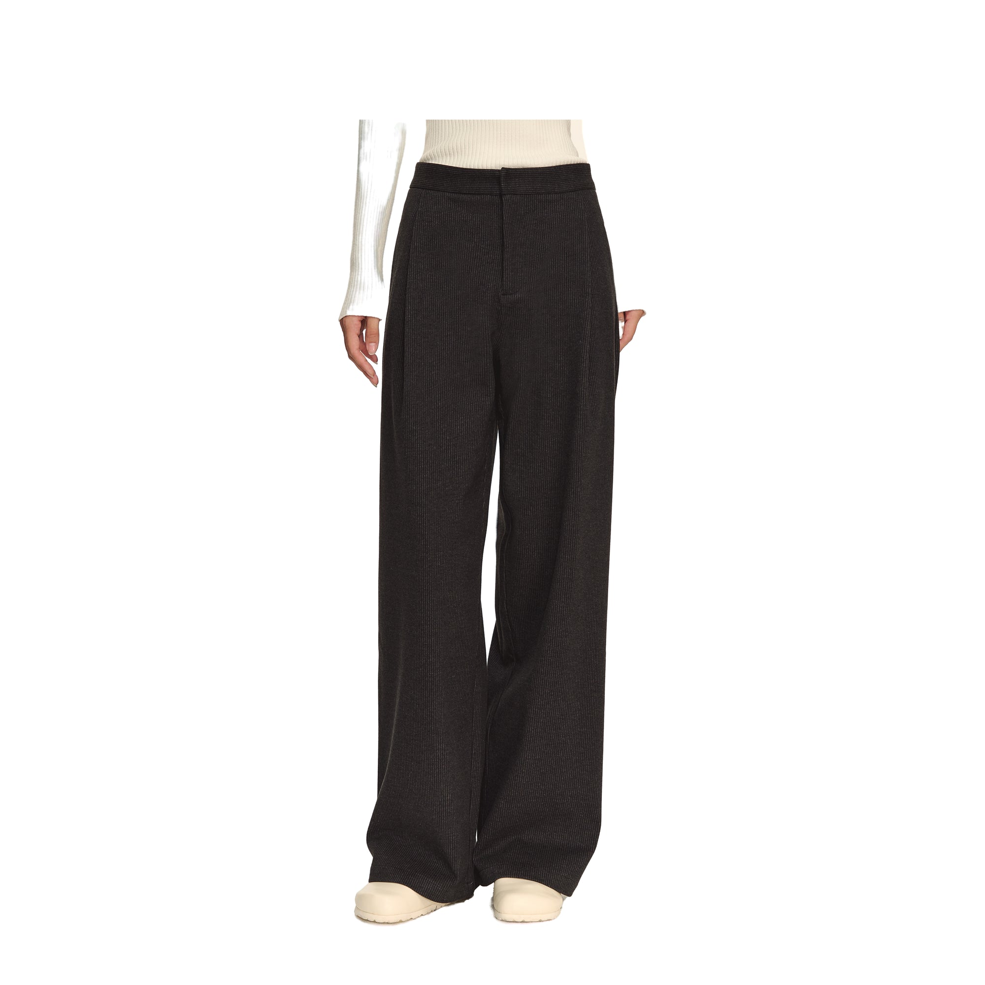 Black Tencel Wool Slim Pleated Casual Trousers