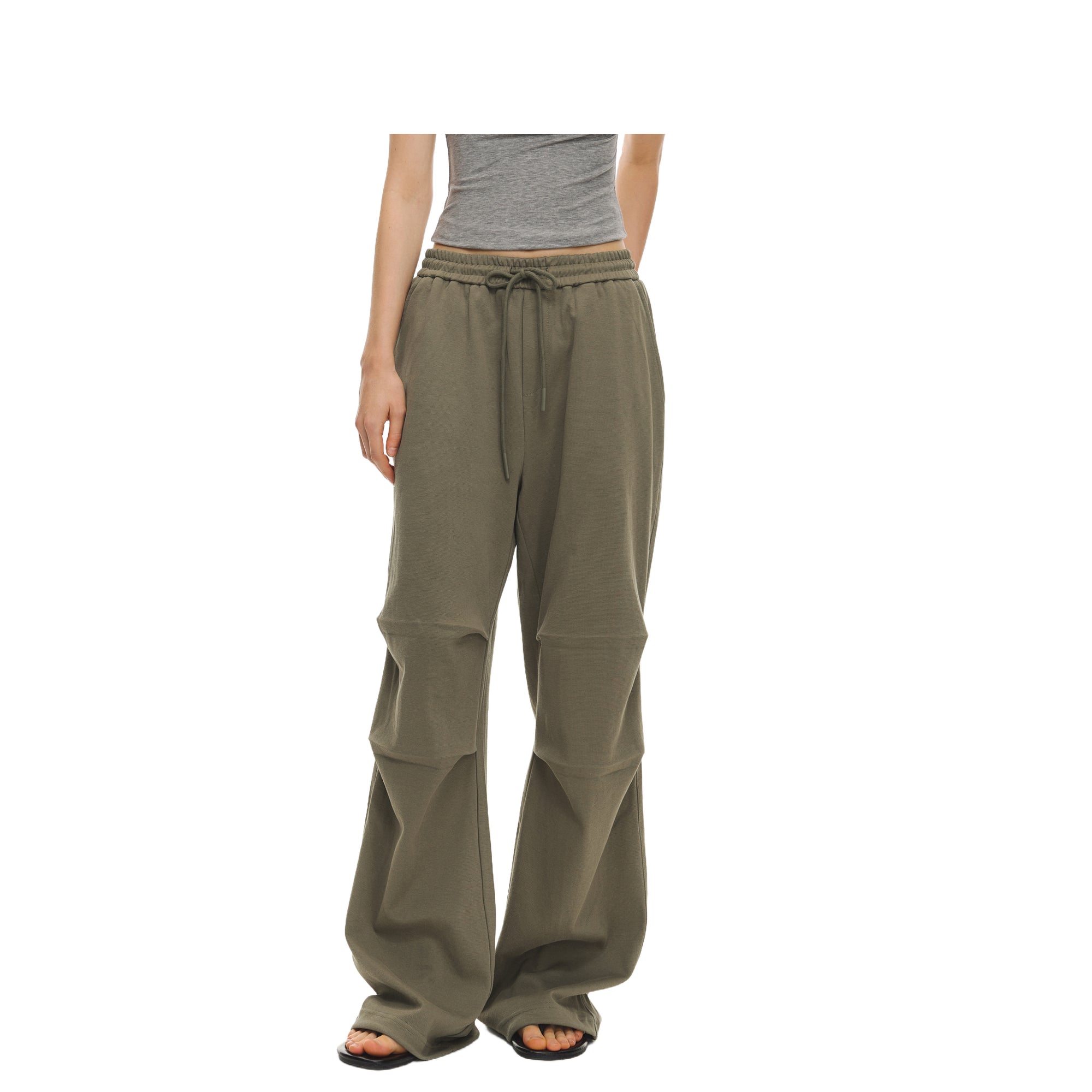 Green Soft 3D Pleated Loose Paratrooper Pants