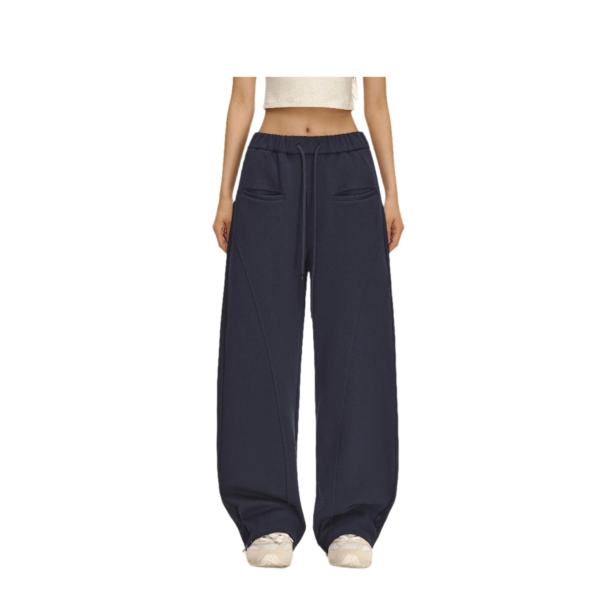 Navy Curved Scimitar Casual Pants
