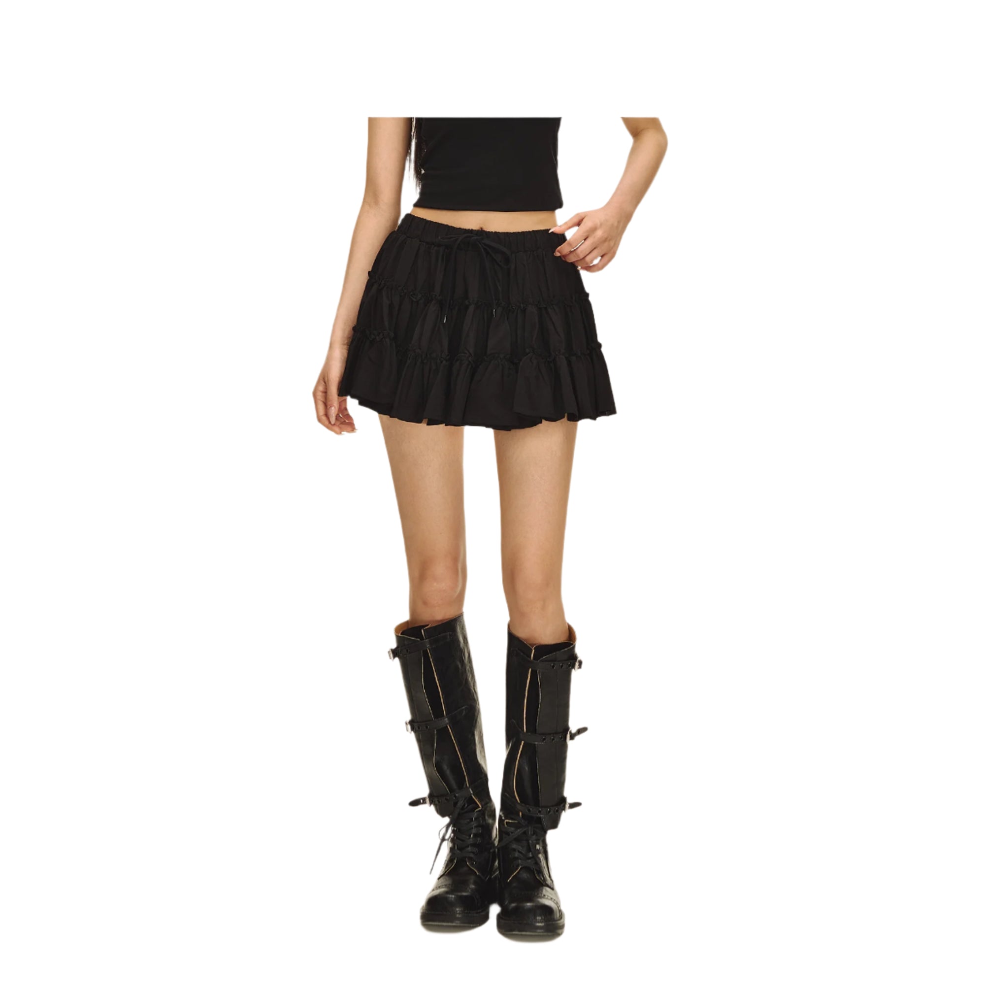 Black three-layer puffy cake skirt