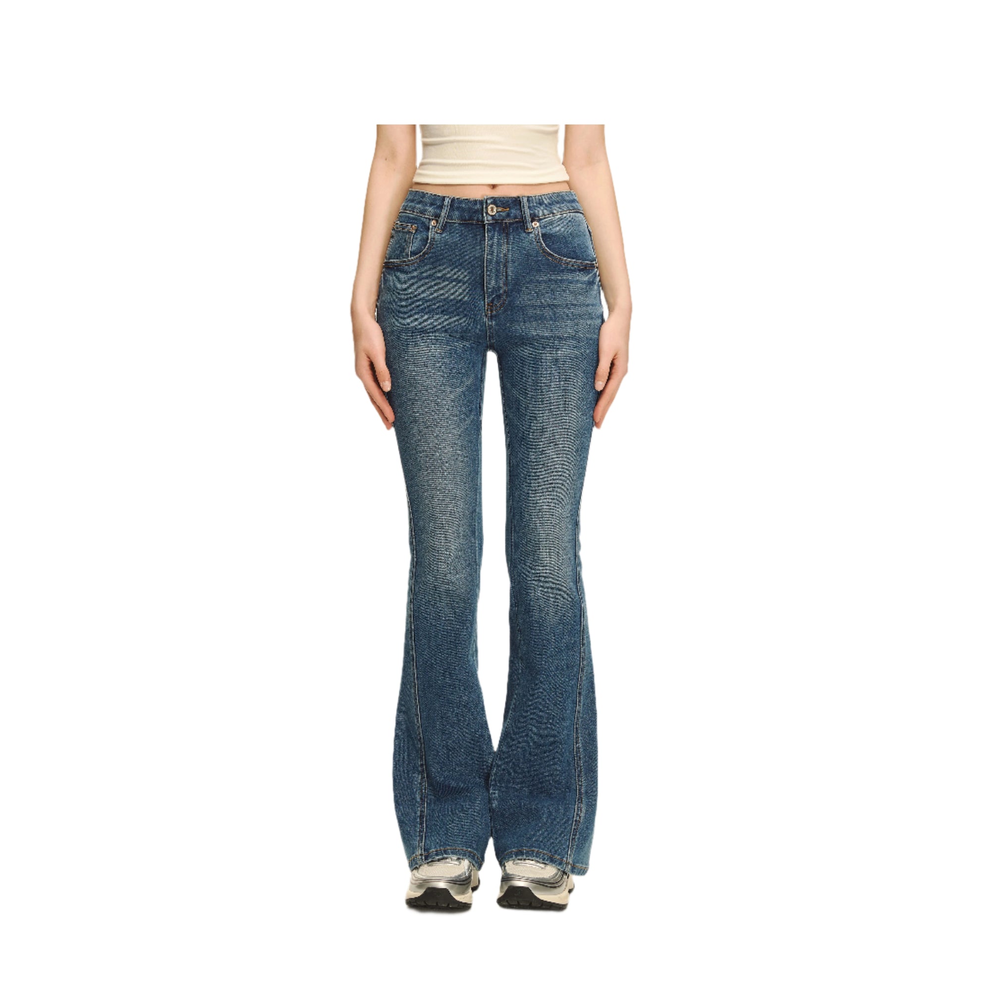 Vintage Blue Sculpted Denim Bootcut Pants