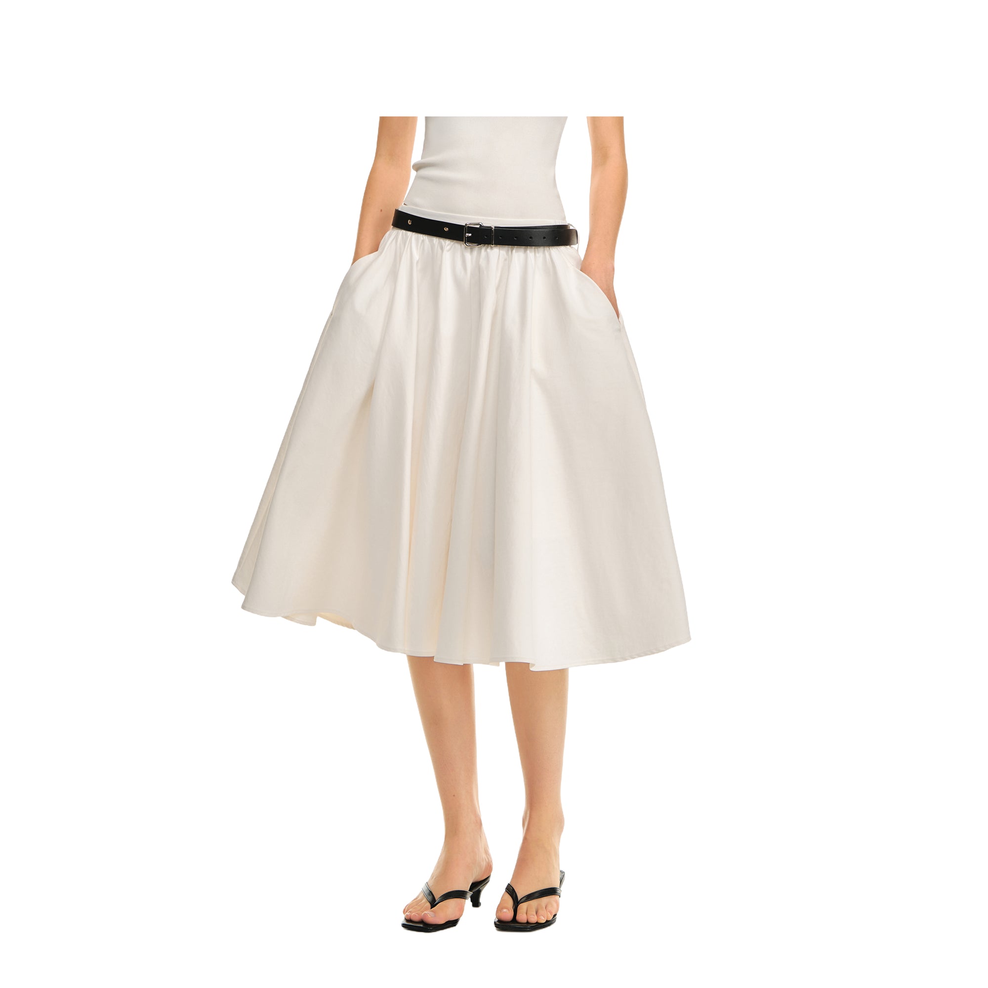 White High-Density Twill Pleated Umbrella Skirt