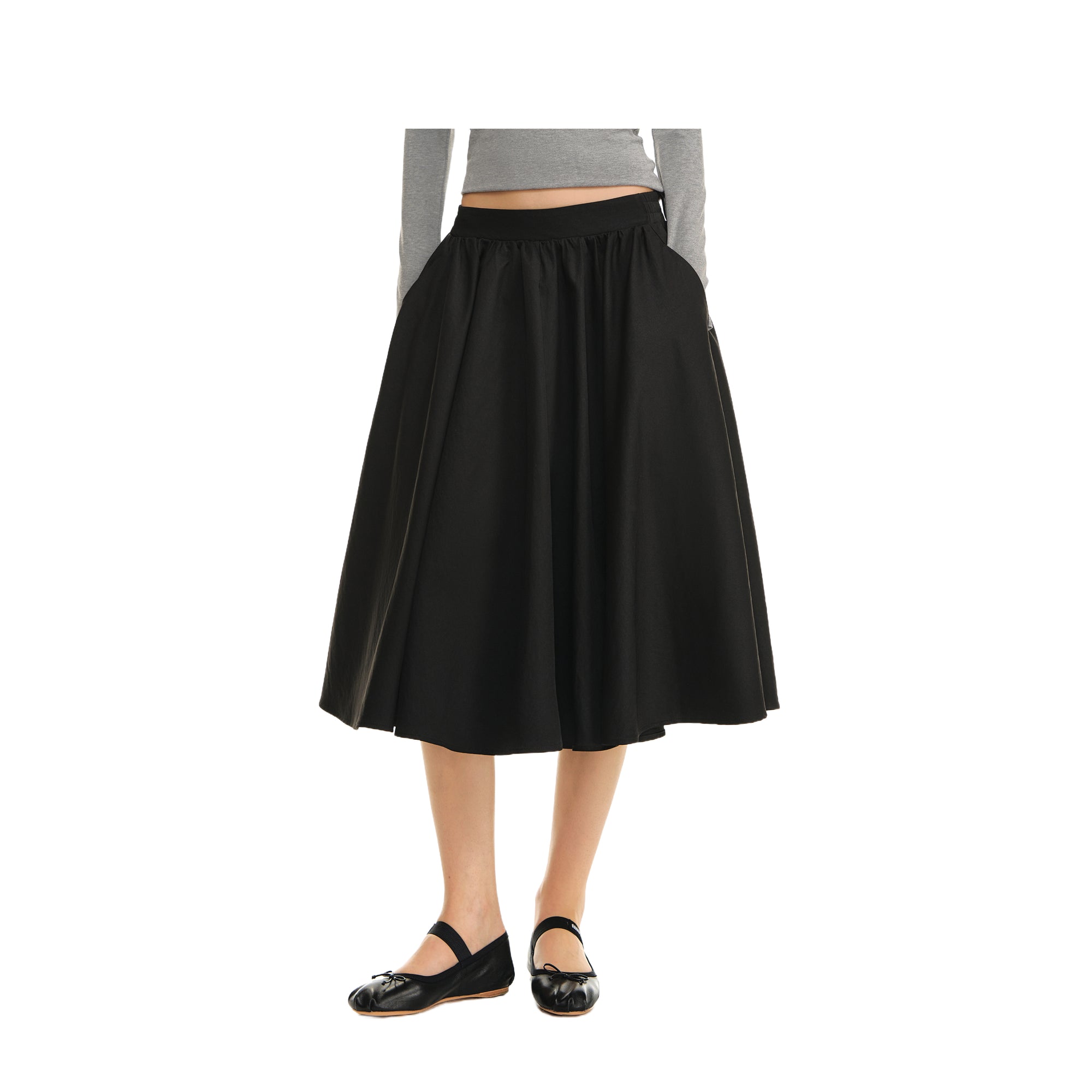 Black High-Density Twill Pleated Umbrella Skirt
