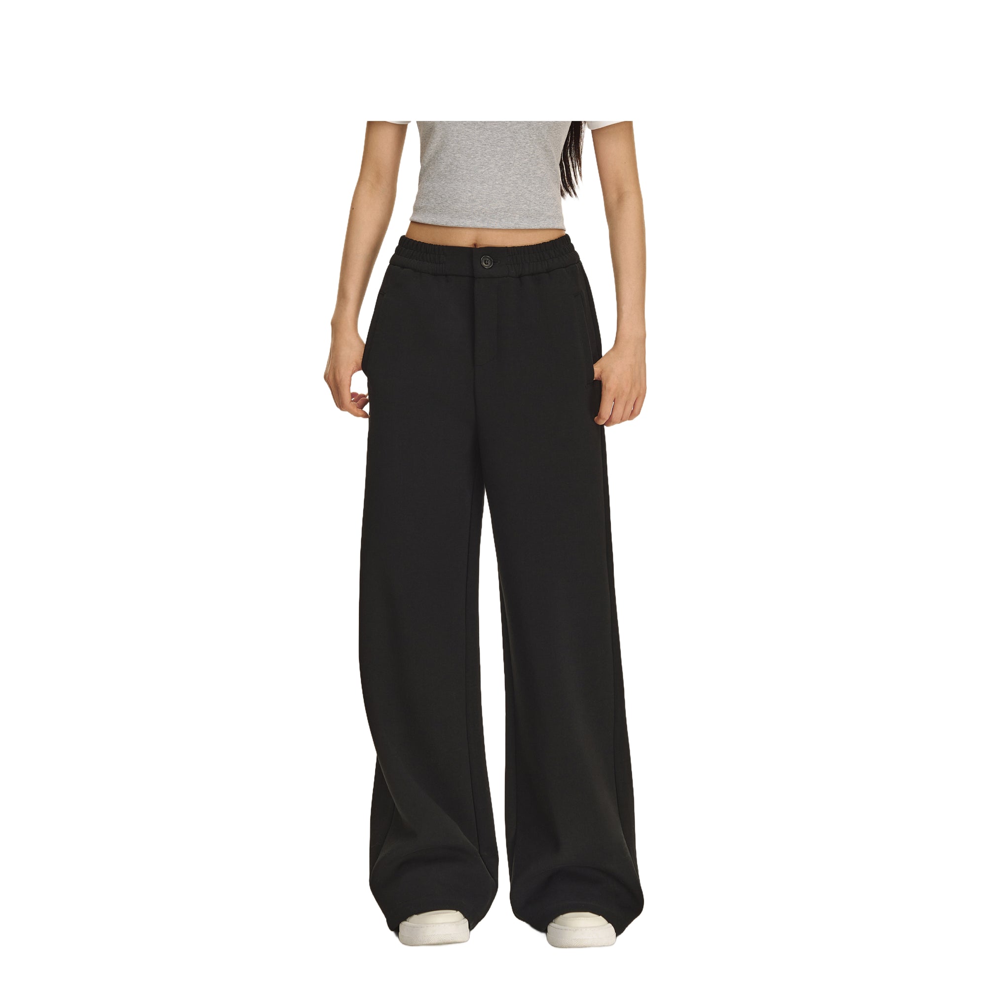 Black Jelly Air Layer Wide-leg Casual Sweatpants