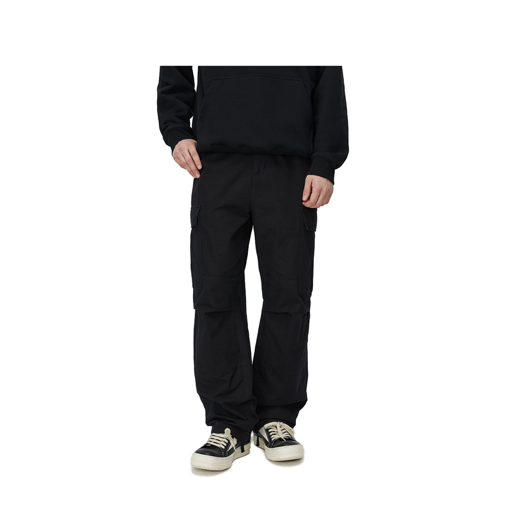 Black Multi-pocket Cargo Straight-leg Trousers
