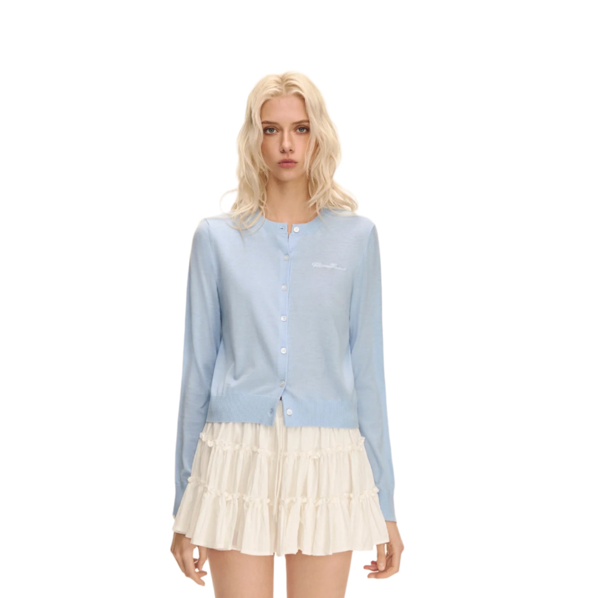 Blue Silk and Wool Blend Cardigan
