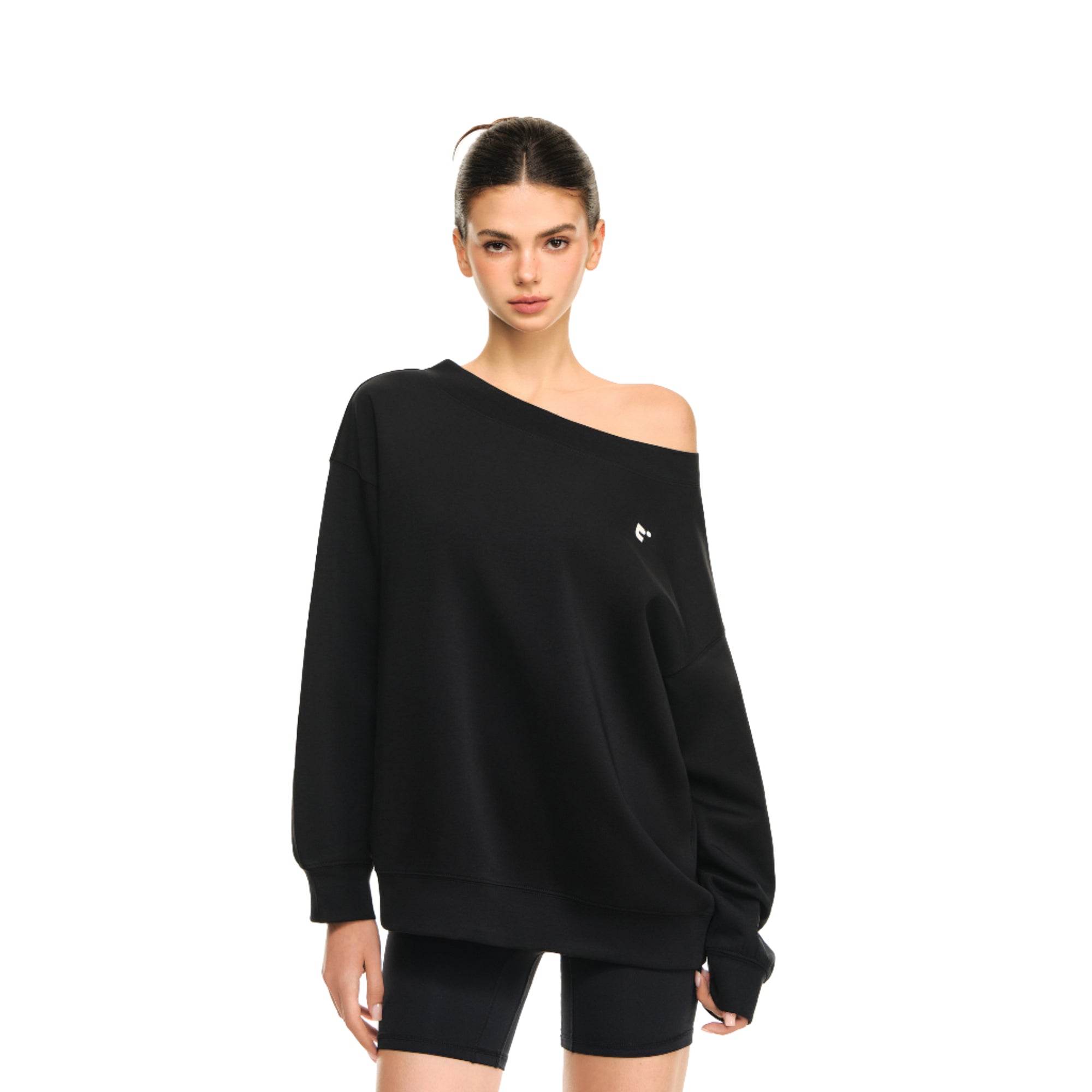 Black Loose Off-shoulder Two-way Light Sweatshirt