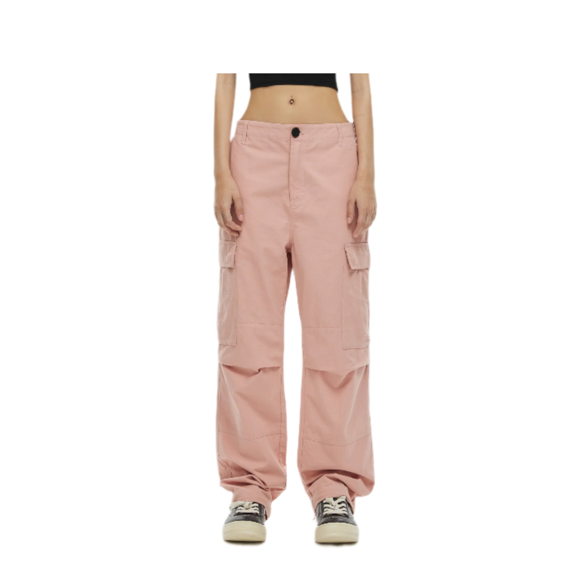 Pink Multi-pocket Cargo Straight-leg Trousers