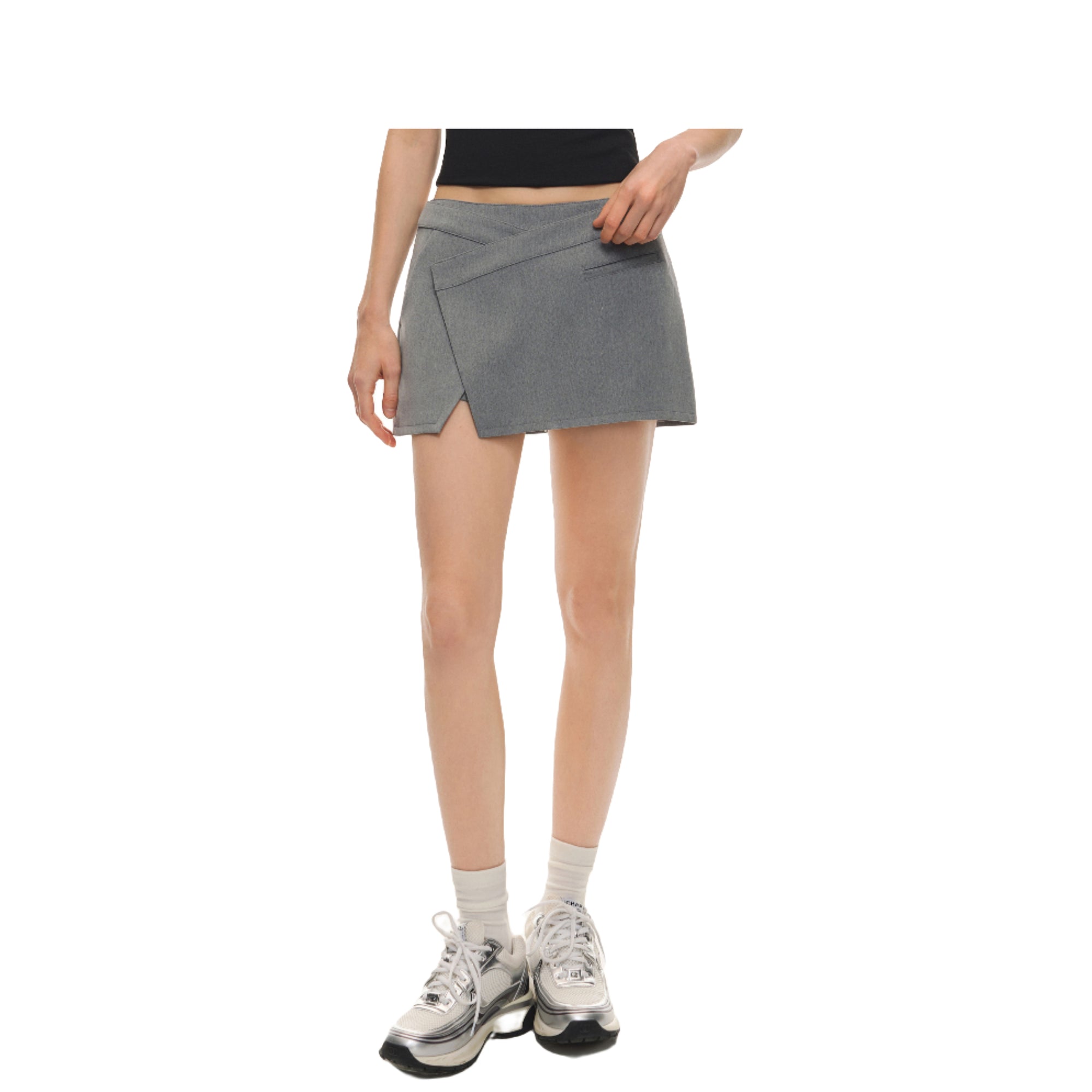Grey Irregular Layered Slit Skort