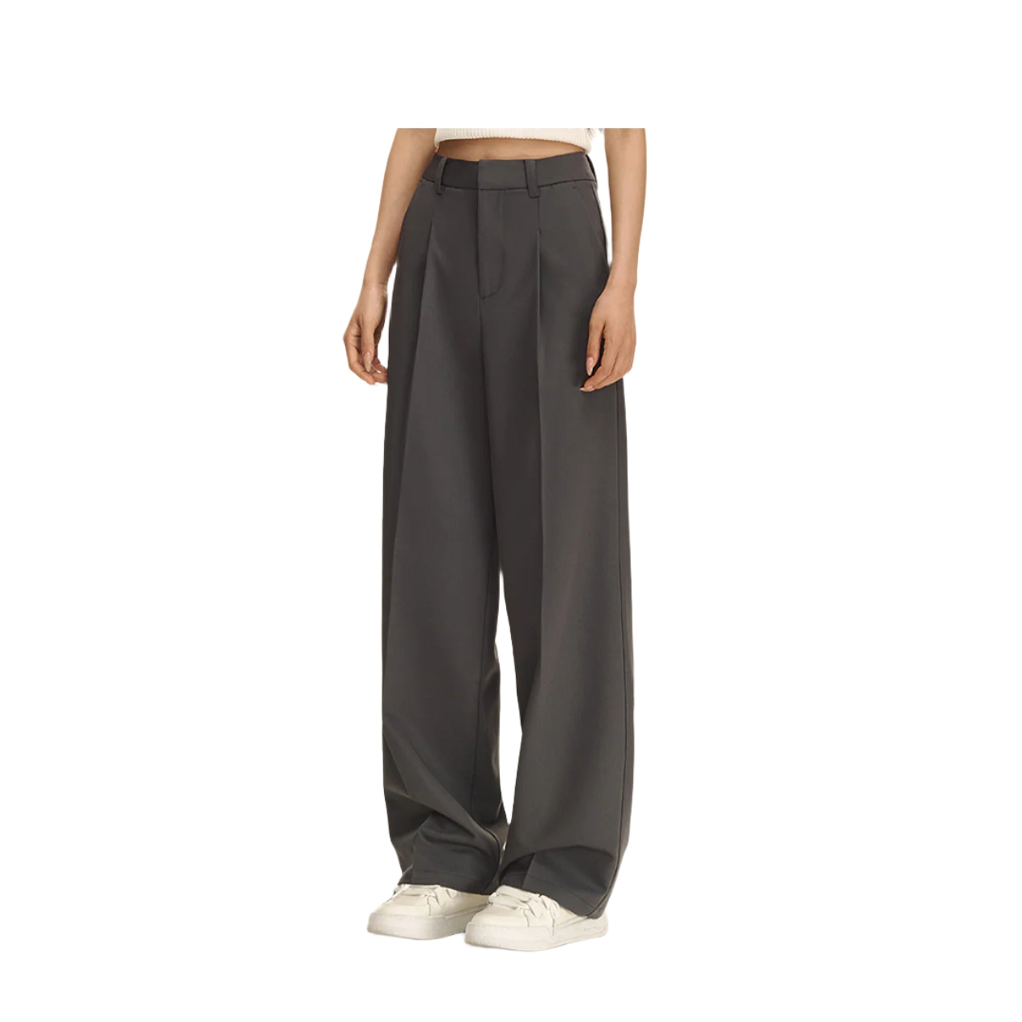 Dark Grey High Waist Straight Trousers