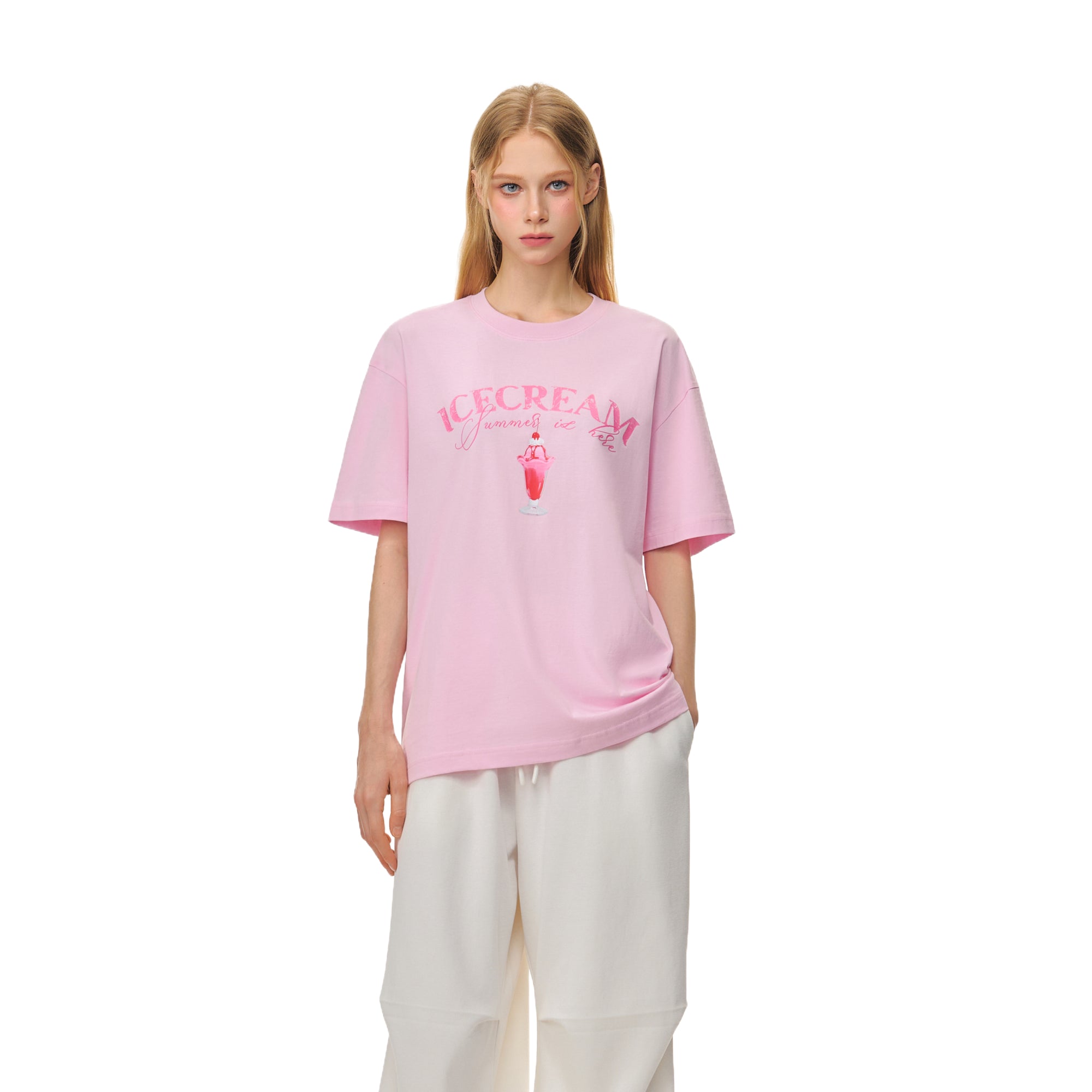 Pink Ice Cream Fun Print Short Sleeve T-Shirt