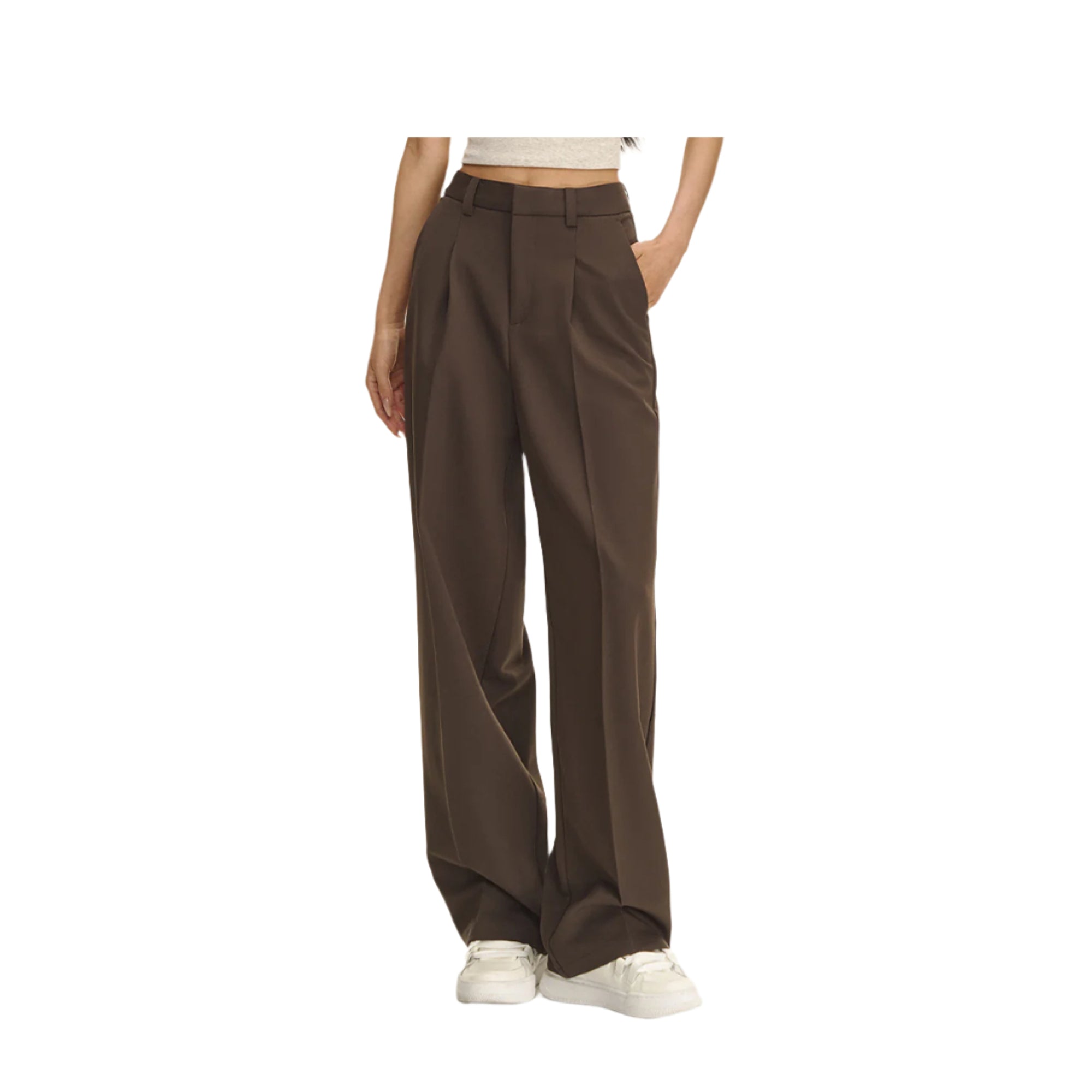 Brown High Waist Straight Trousers