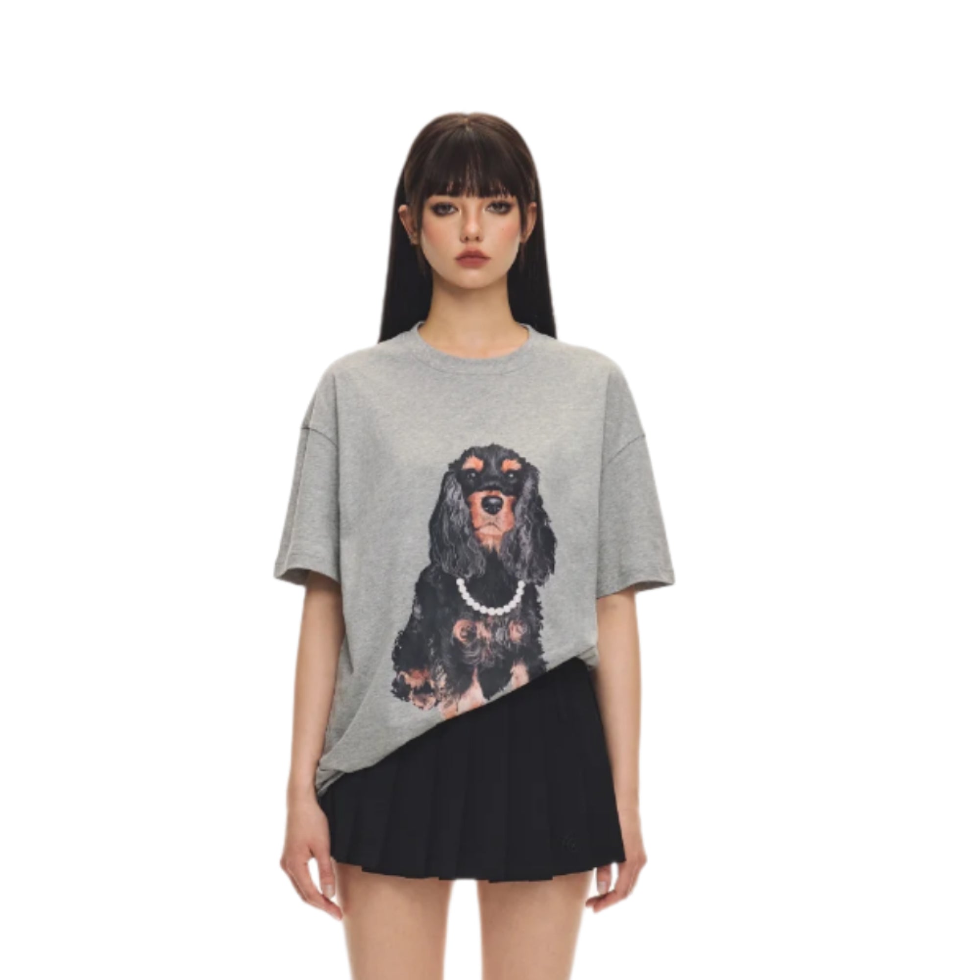 Grey Pearl Puppy Print Short Sleeve