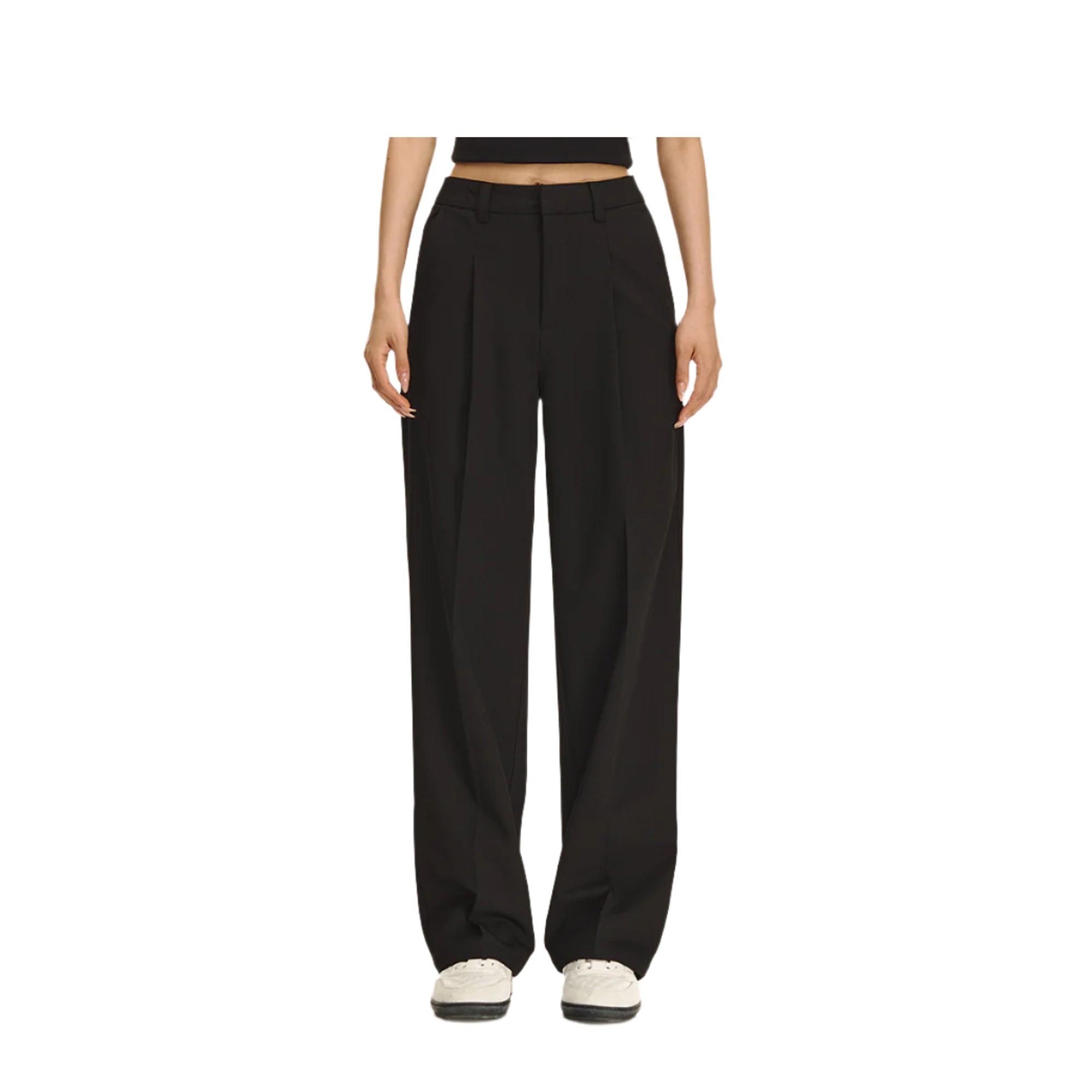 Black High Waist Straight Trousers