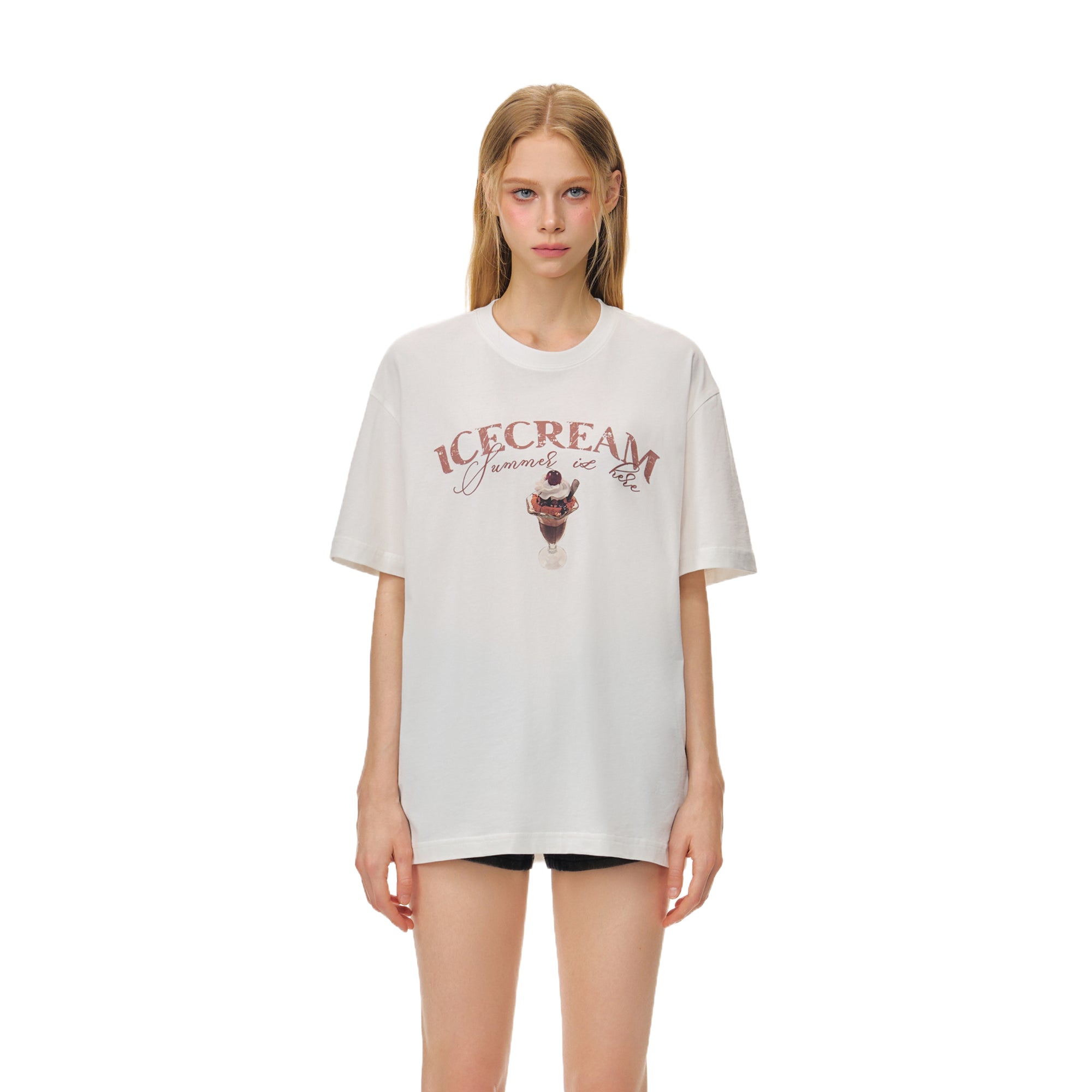 White Ice Cream Fun Print Short Sleeve T-Shirt