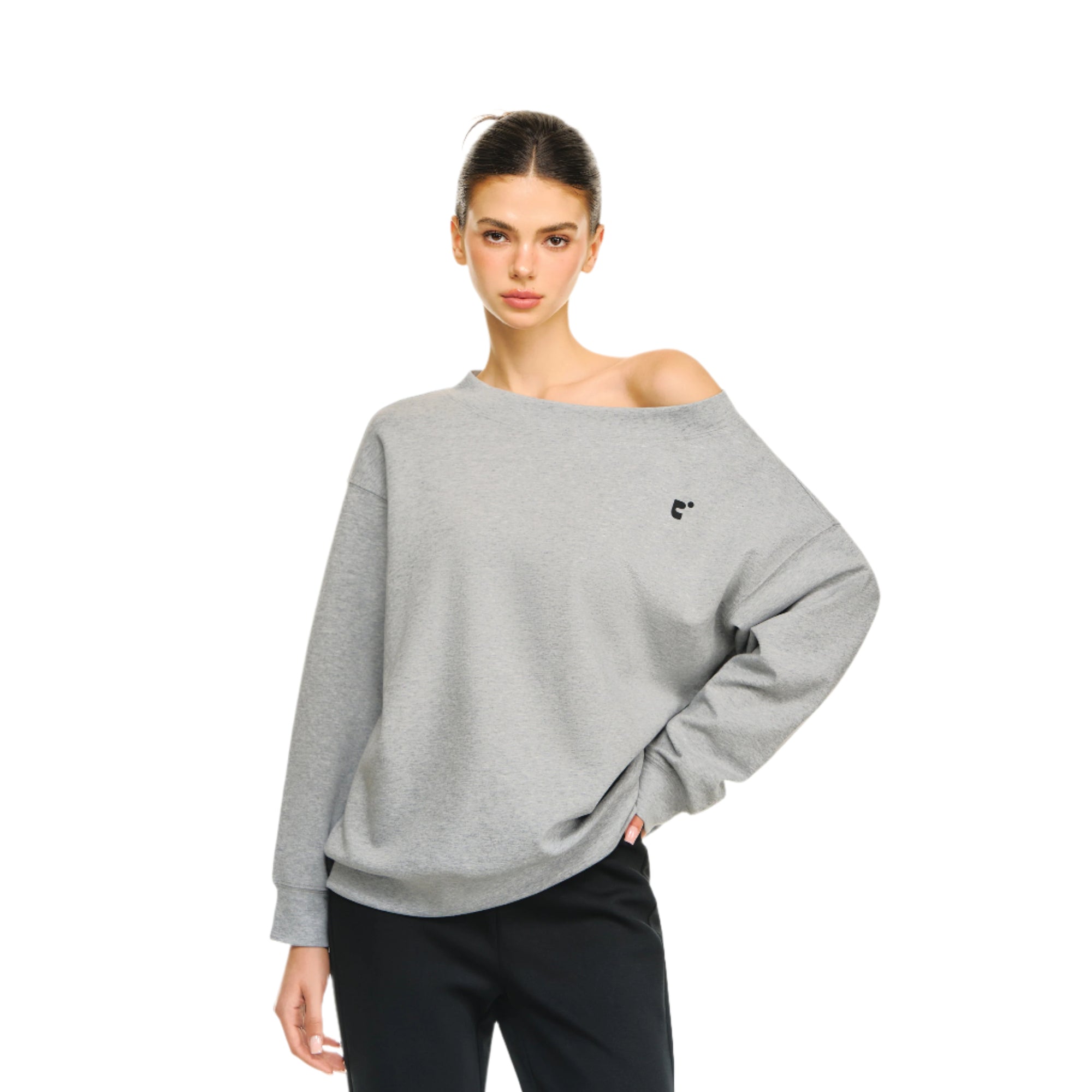 Gray Loose Off-shoulder Two-way Light Sweatshirt