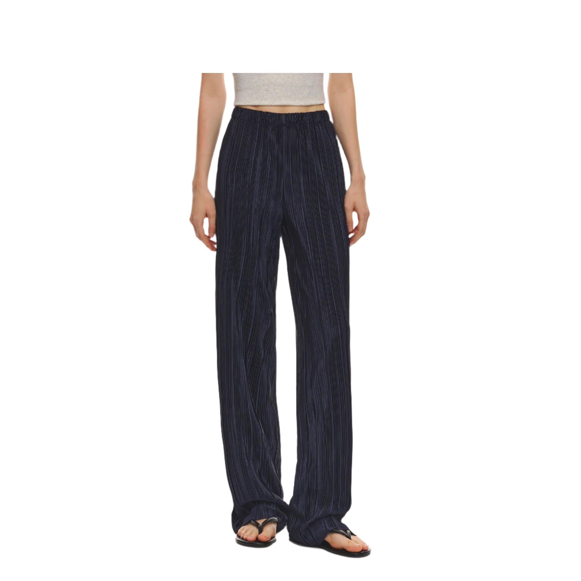 Navy Pleated Wide Leg Pants