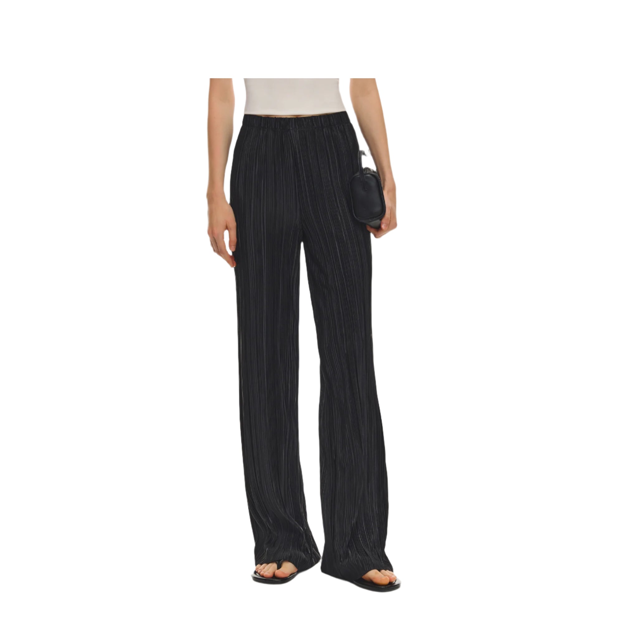 Black Pleated Wide-Leg Trousers
