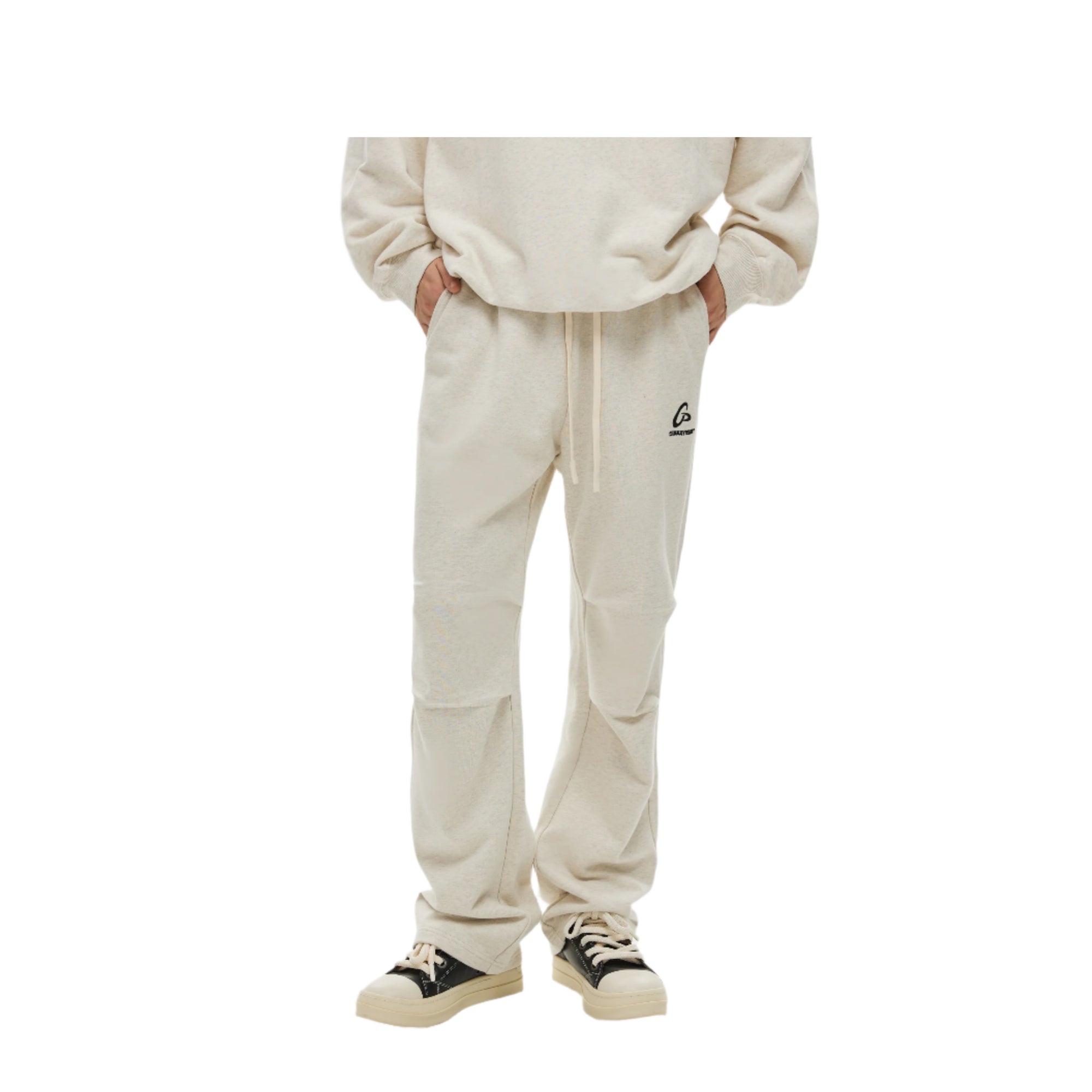 Oatmeal Frisbee Embroidery Pleated Pants