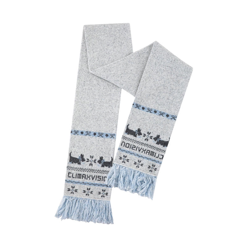 White Wool Blend Westie Jacquard Scarf