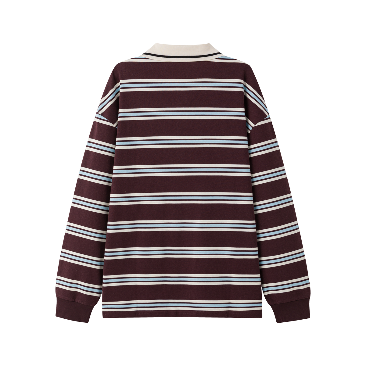 Burgundy Color-Blocked Striped Embroidered Polo Shirt Long Sleeve