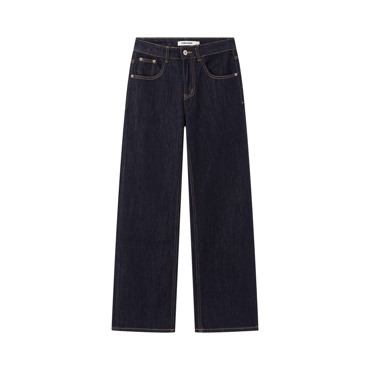 Raw Denim Blue Mid-Rise Straight Leg Jeans